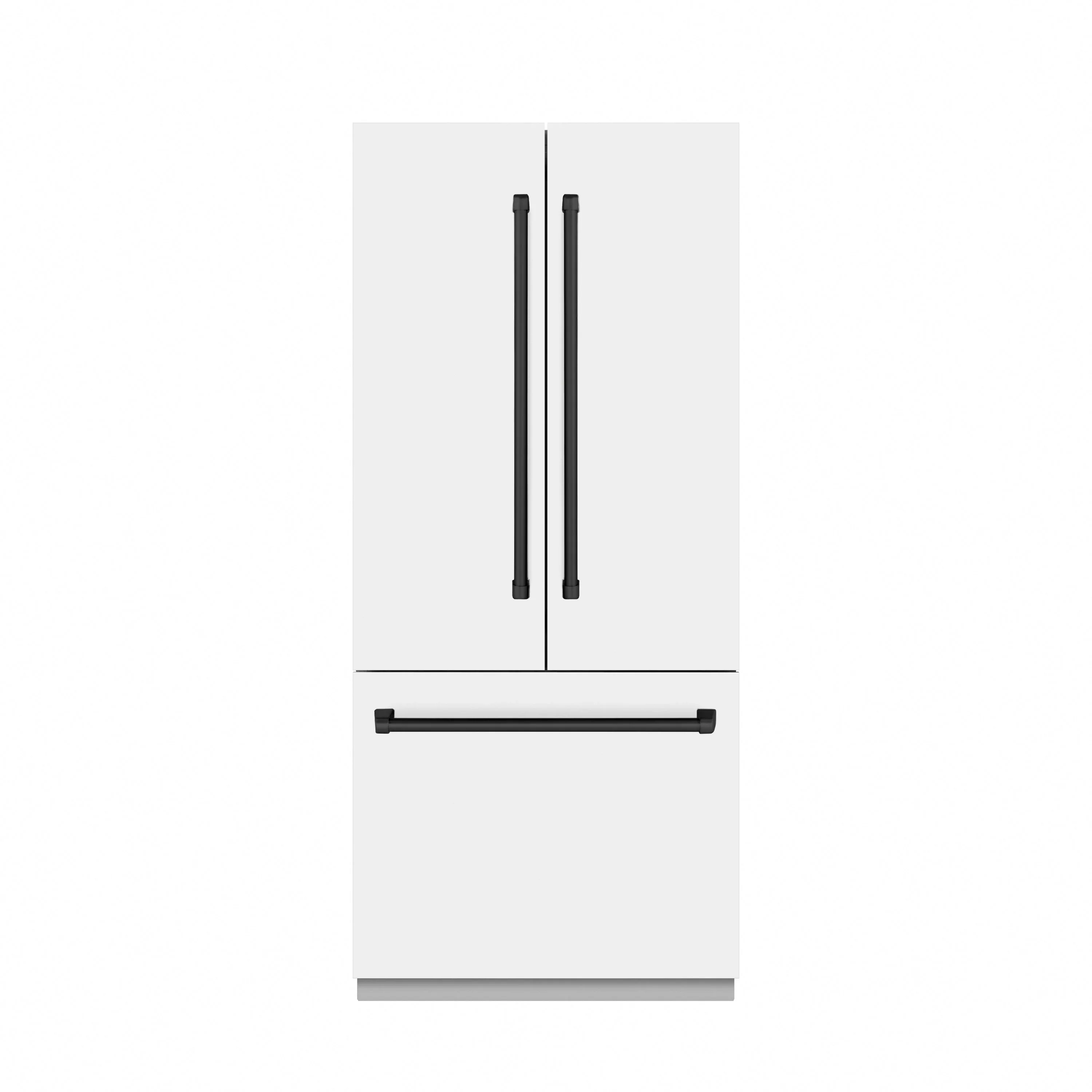 ZLINE Autograph Edition 36-Inch 19.6 cu. ft. French Door Built-In Bottom Freezer Refrigerator with Water Dispenser and Ice Maker in White Matte with Stainless Steel Interior and Matte Black Accents (SRBIVZ-WM-36-MB)
