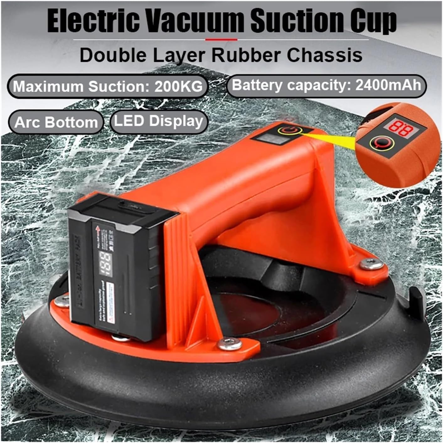 8'' Electric Vacuum Suction Cup Arc Bottom s Ceramic Tile Lift Heavy Lifting Tools 2400mAh Battery Bearing 200kg Suction Cup(Rojo)