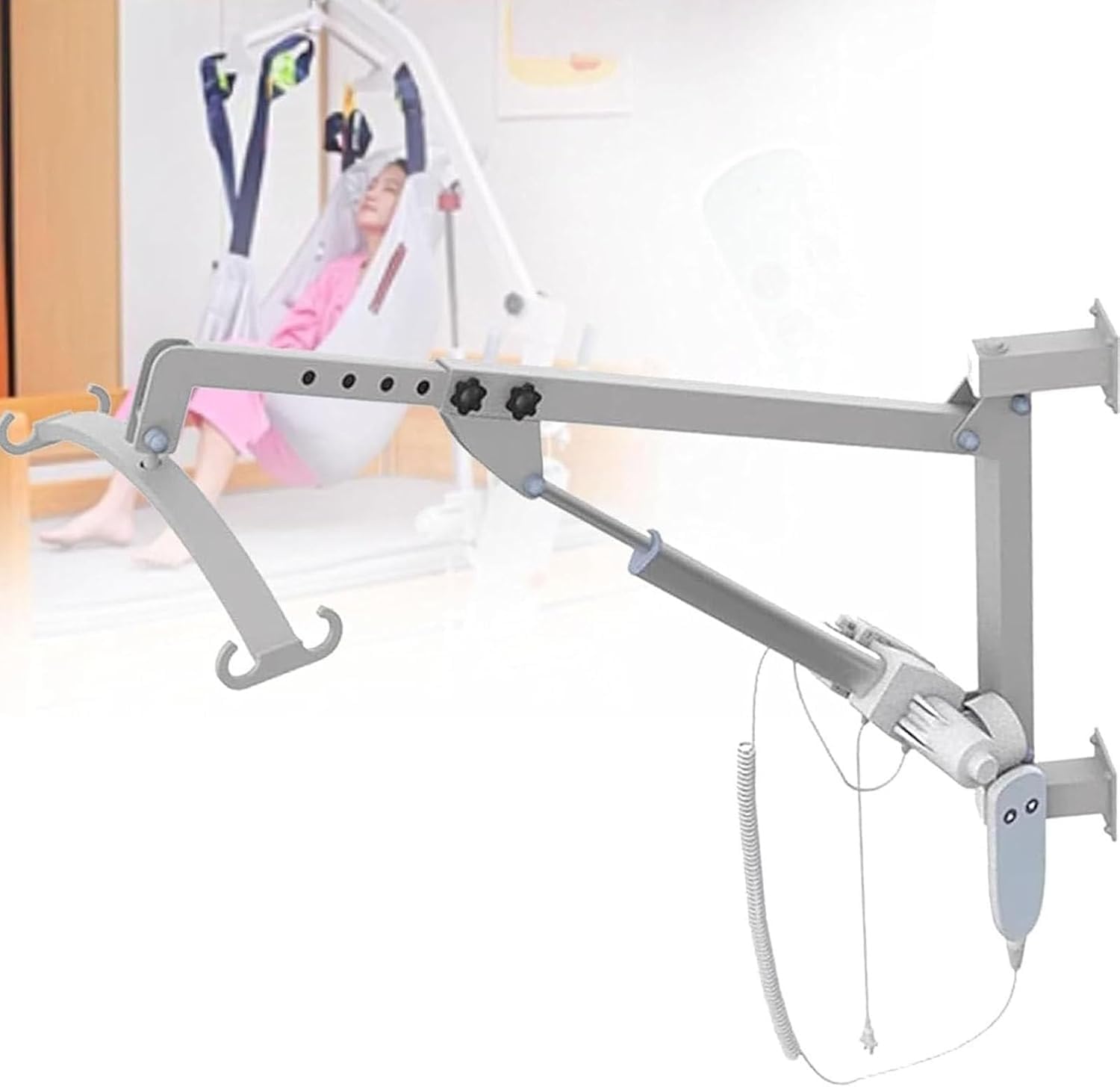 Wall-Mounted Patient Lift with Sling Transfer Holding Machine,Portable Electric Transport Lift for Disabled Patient Elderly Handicap,Remote Control Handle