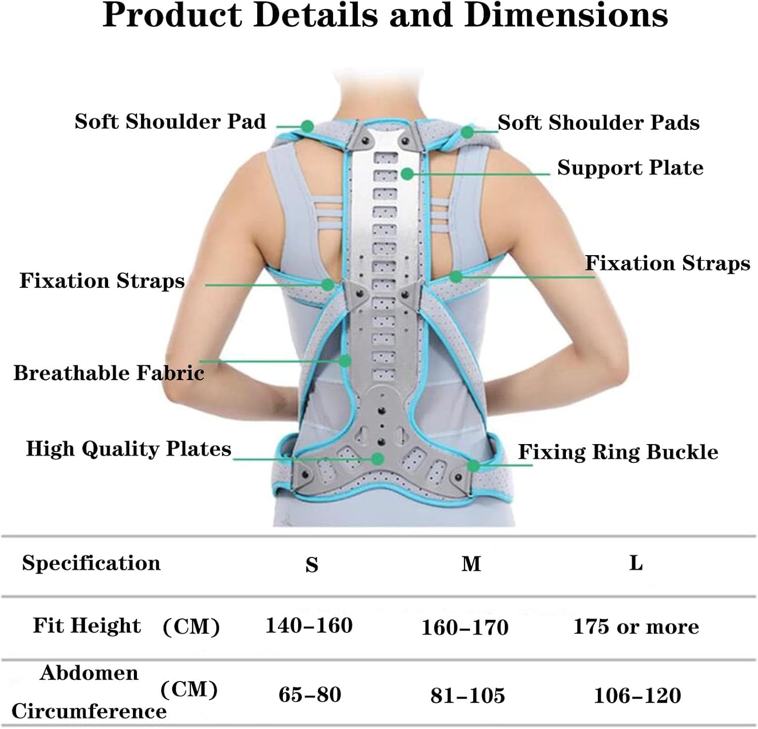 SFKLYU Posture Corrector Back Support Back Brace Posture Corrector for Women and Men Back Straightener for Hunchback, Osteoporosis Lumbar Vertebrae,M