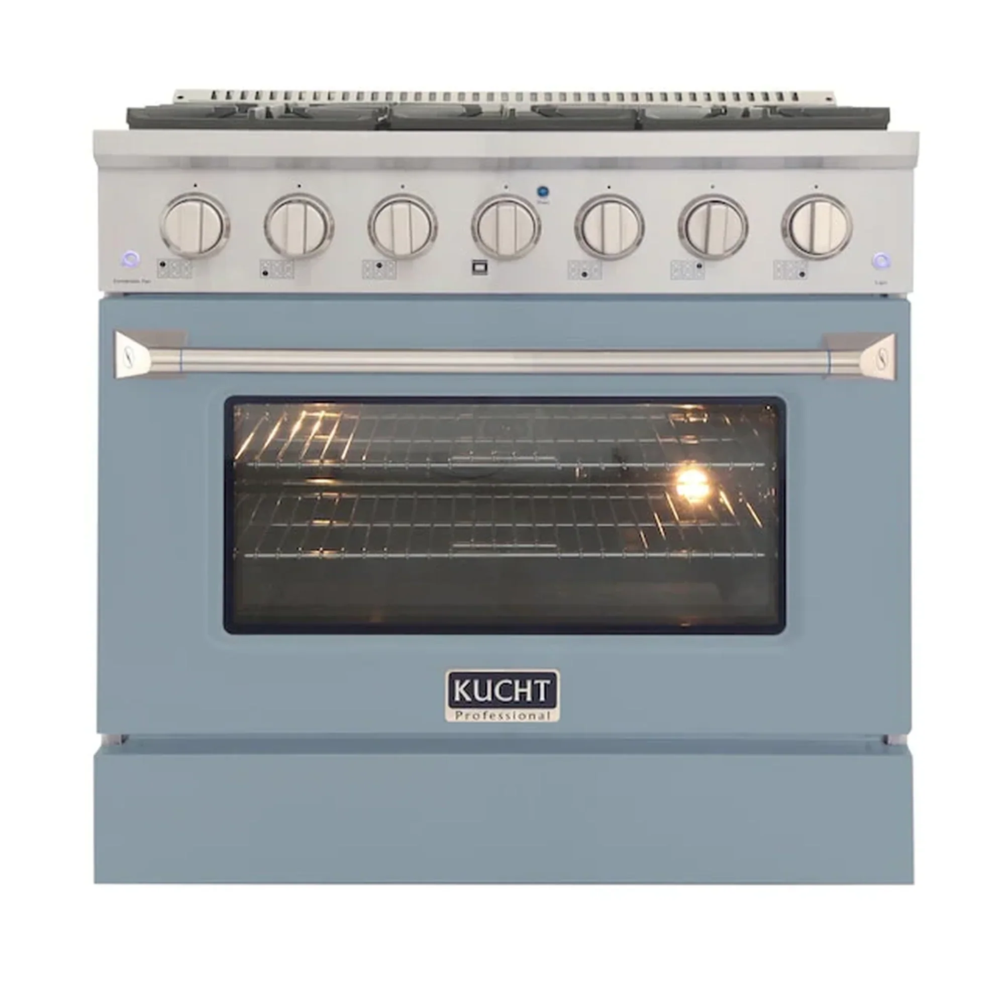 Kucht 36-Inch Pro-Style Dual Fuel Range in Propane Gas with  5.2 cu. ft. Electric Oven & 6 Gas Burners in Light Blue (KDF362/LP-LB)