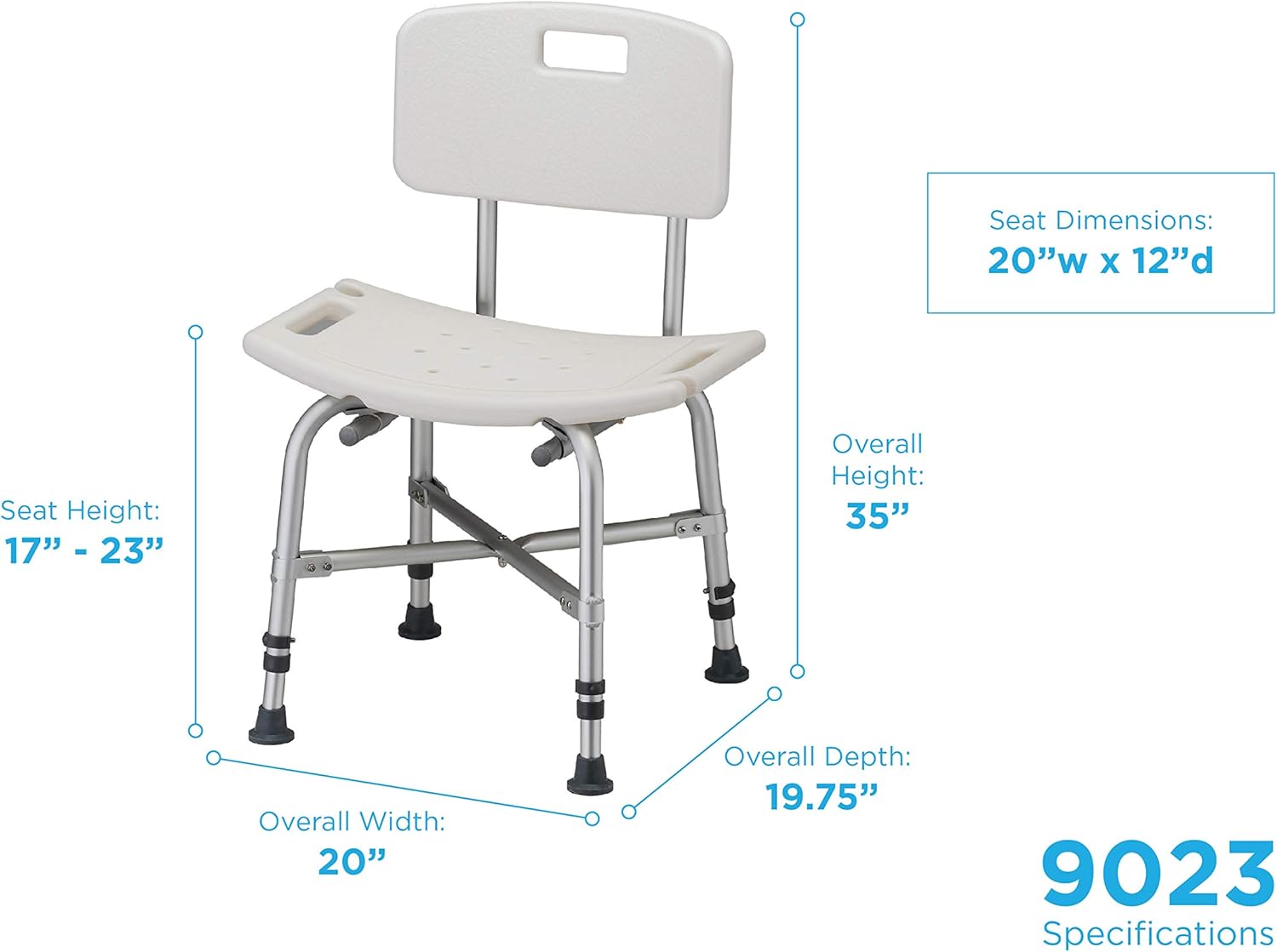 NOVA Medical Products Heavy Duty Shower & Bath Chair with Back 500 lb, White, 1 Count