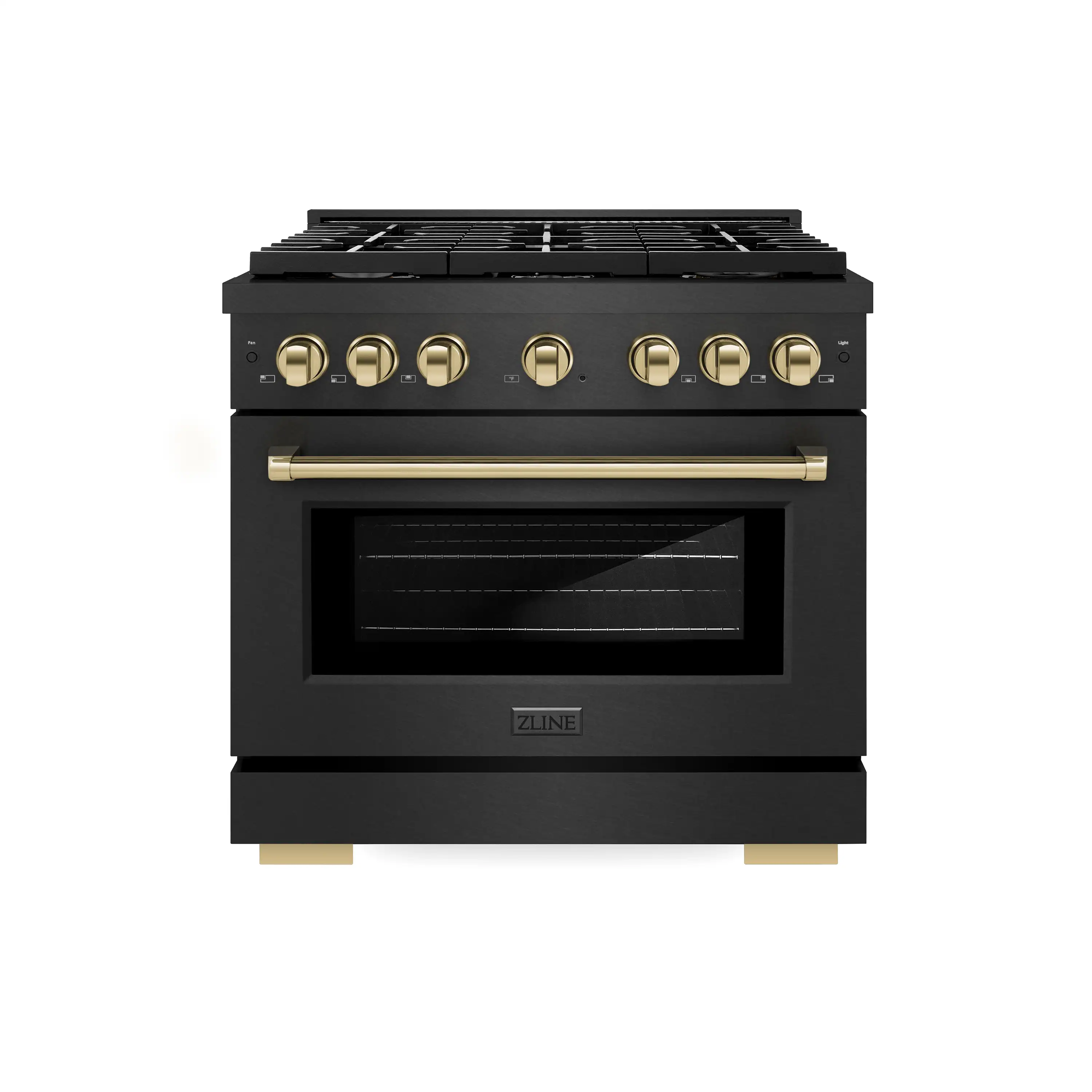 ZLINE Autograph 36-Inch 5.2 Cu. Ft. Paramount Dual Fuel Range with 6 Burner Gas Cooktop in Black Satin with Gold Accents (SDRBSZ-36-G)