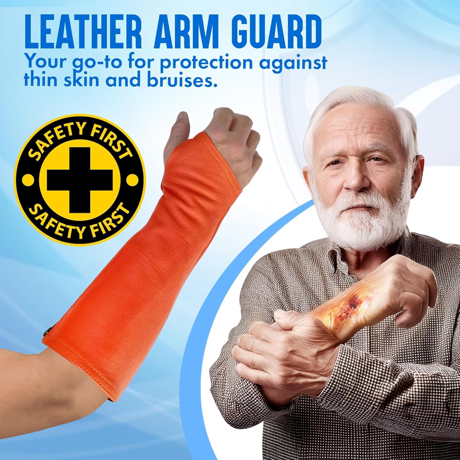 Arm Chaps Leather Protective Sleeves Arm Guard - Prevent Cuts, Scratches & Bruises - Genuine Cowhide - Ideal for Gardening & Construction - Left & Right Form-Fitting. Orange (1 Pair/XX-Small).