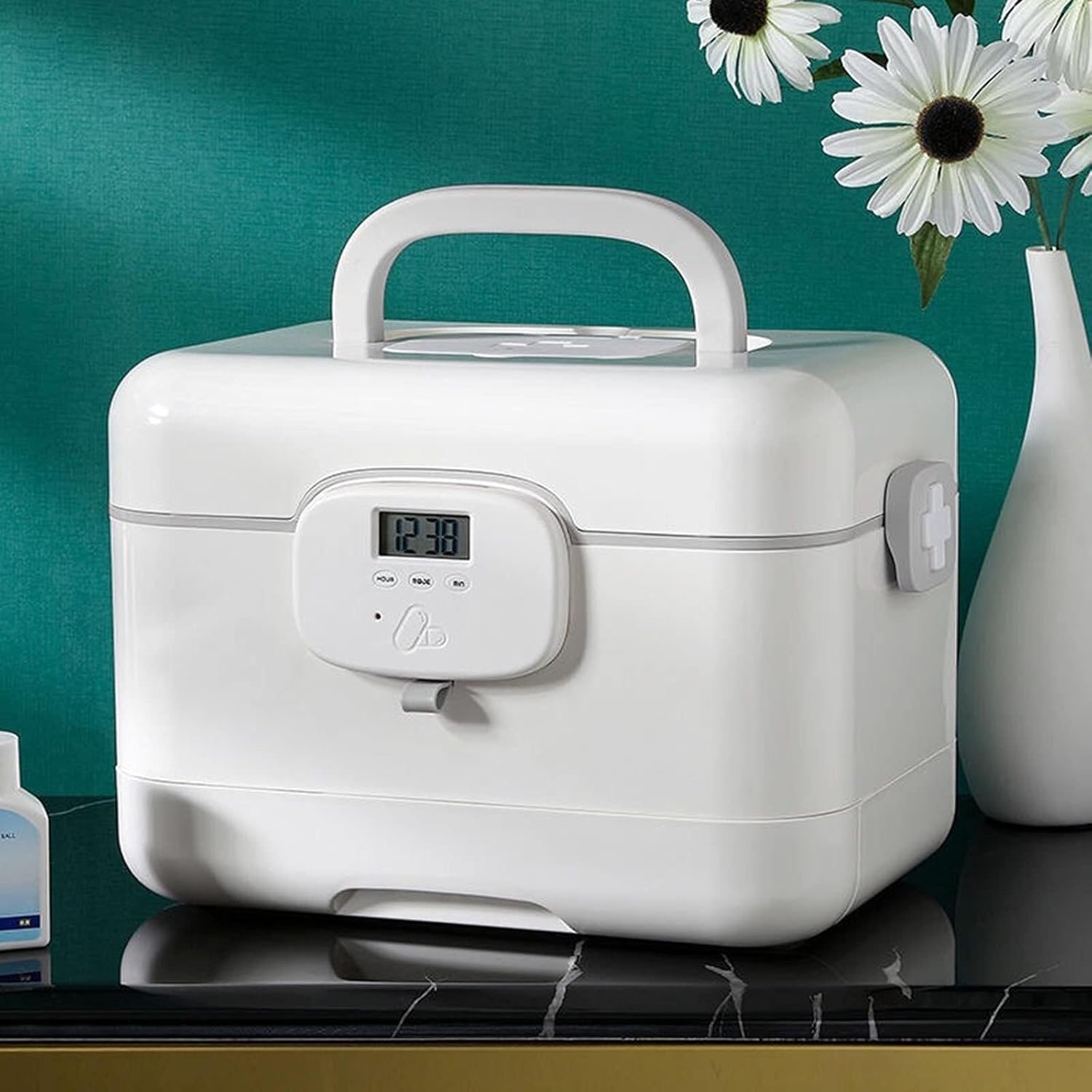 Double-Layer First Aid Medicine Storage Box with Lock, Plastic Medical Organizer Case for Home, Travel, Camping Use(Pink,30 * 22 * 22cm)