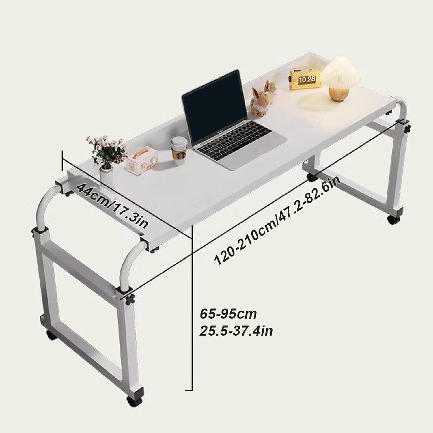 Adjustable Bedside Table with Wheels, Overbed Table Laptop, Food Tray Desk Rolling Medical Table, Height and Width Adjustable