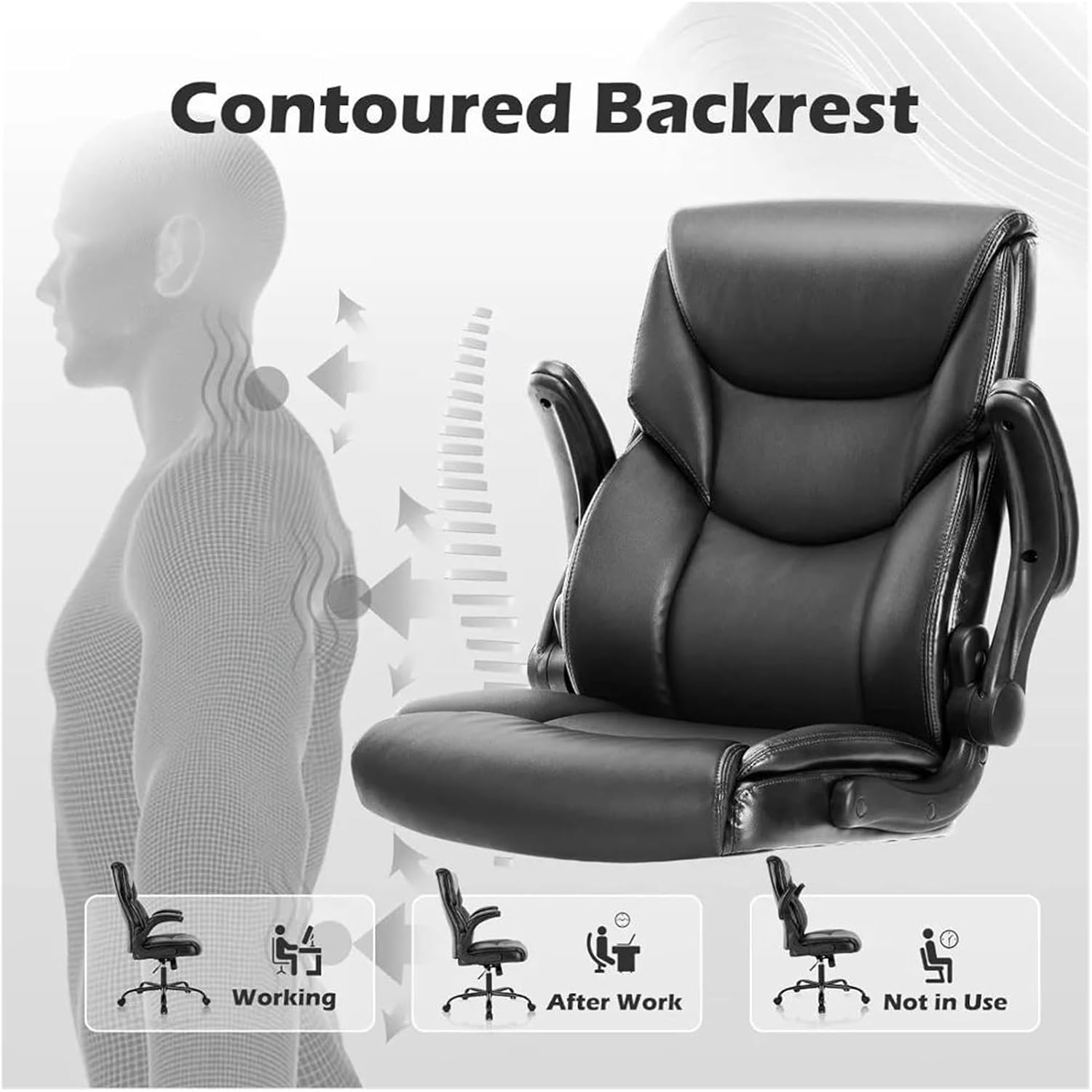 Managerial Chairs, Office Chair – Ergonomic Adjustable Computer Desk Chairs with High Back Flip-Up Armrests Swivel Task Chair with Lumbar Support,Black