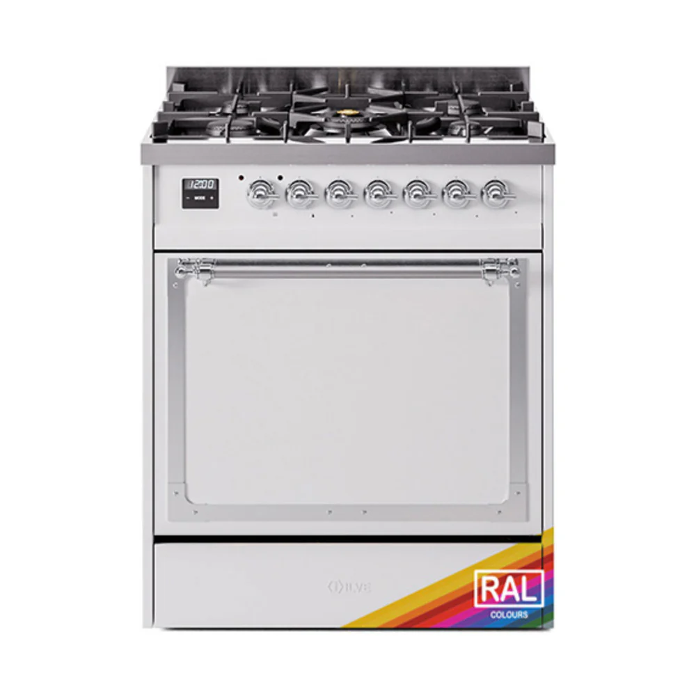 ILVE Nostalgie II Noblesse 30-Inch Dual Fuel Range with Solid Door in Custom RAL with Chrome Trim (UN30QNMPRAC)