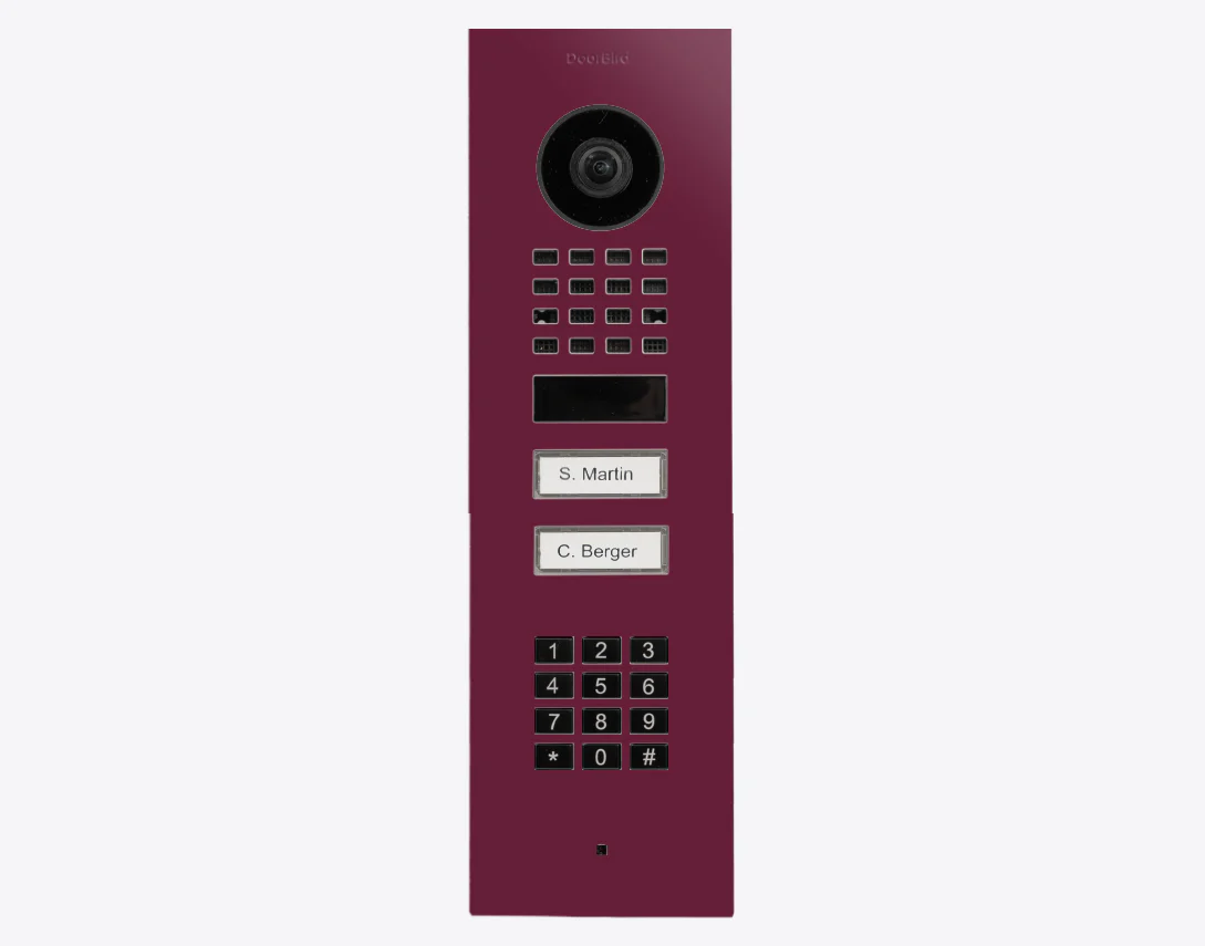 DoorBird D1102KV Flush Mount IP Video Door Station, 2 Call Button in Claret Violet, RAL 4004