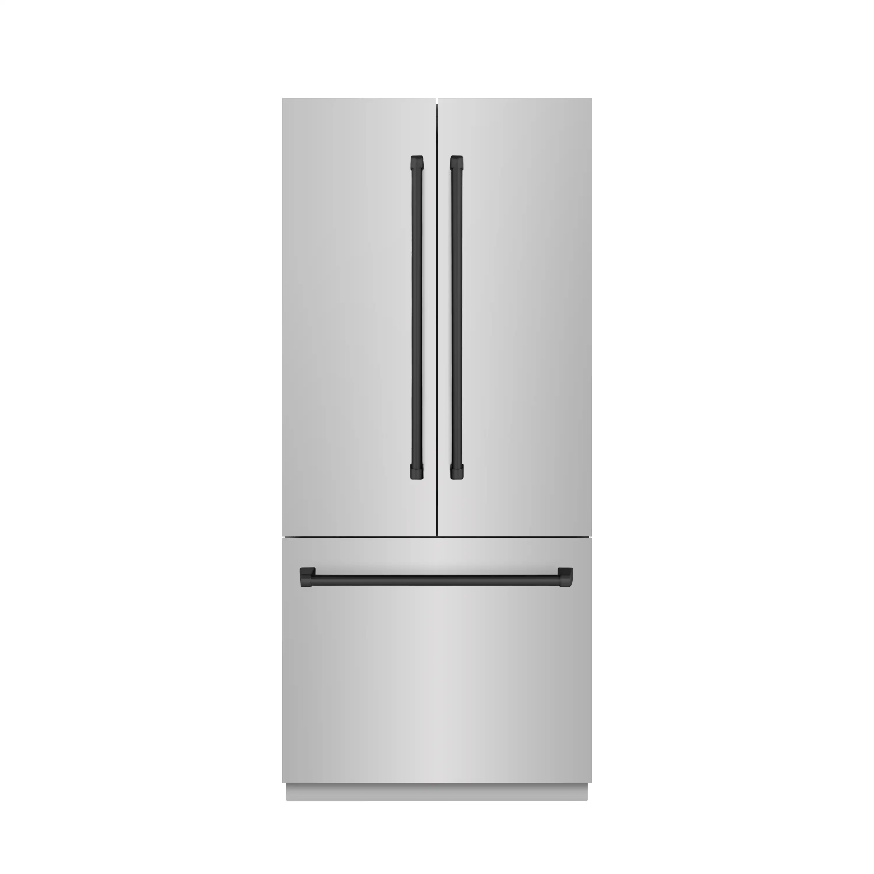 ZLINE Autograph Edition 36-Inch 19.6 Cu. Ft. French Door Built-In Bottom Freezer Refrigerator with Water Dispenser and Ice Maker in Stainless Steel with Graphite Gray Interior and Matte Black Accents (GRBIVZ-304-36MB)