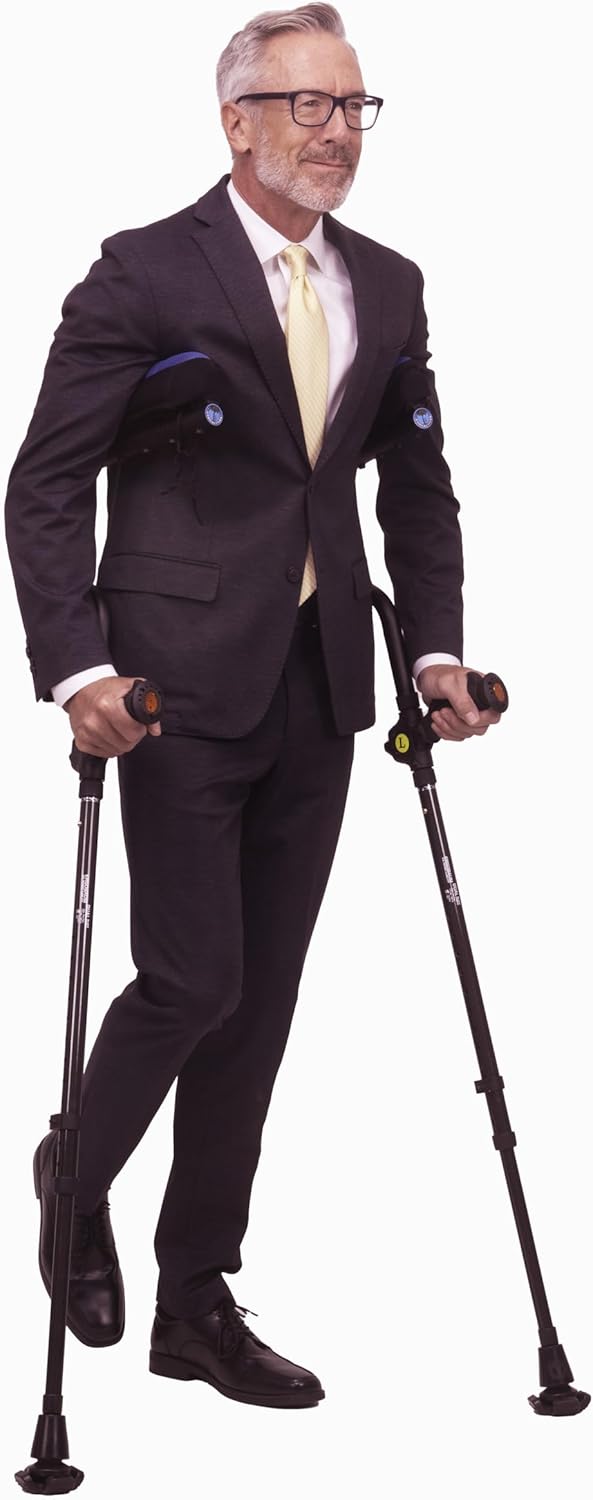 Ergobaum Dual Black Cobra(5' to 6'6'') Ergonomic Underarm Crutches (1 Pair) of Double-Function Shock Absorber Underarm Crutches with Arm Support (Real Carbon Fiber)