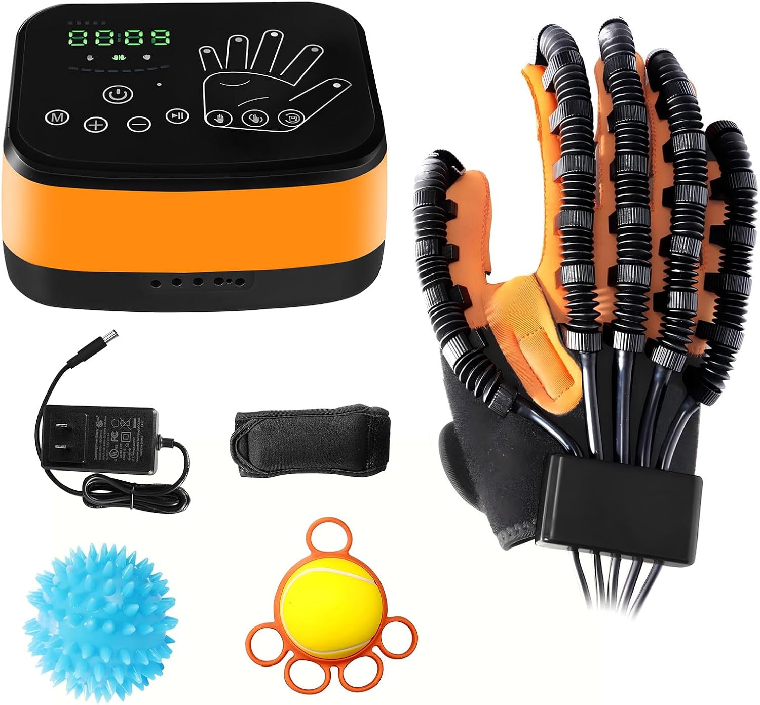 2024 New Electric Stroke Hand Recovery Device for Strength, Rehabilitation Orthosis Robot Gloves, Finger Strengthener Gloves and 2 Exercise Balls