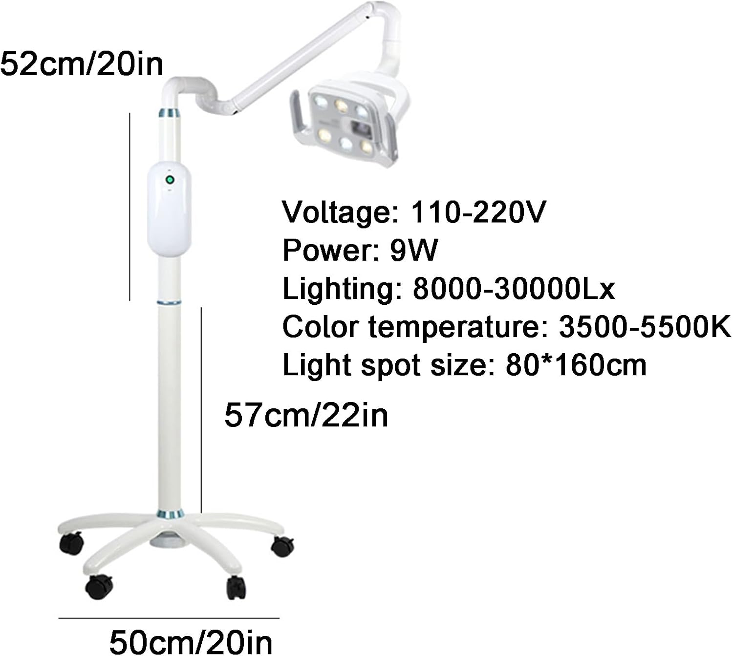 9W LED Surgical Examination Lamp on Wheels, Adjustable Temperature & Brightness, Touch Screen & Induction Control, Portable Exam Light with Handle for Medical Use