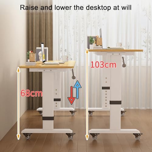 Overbed Table with Wheels, Bedside Table Height Adjustable, Portable Over Bed Table, Standing Over Bed Desk for Hospital and Home Use,Light Walnut a-59.0in/150cm
