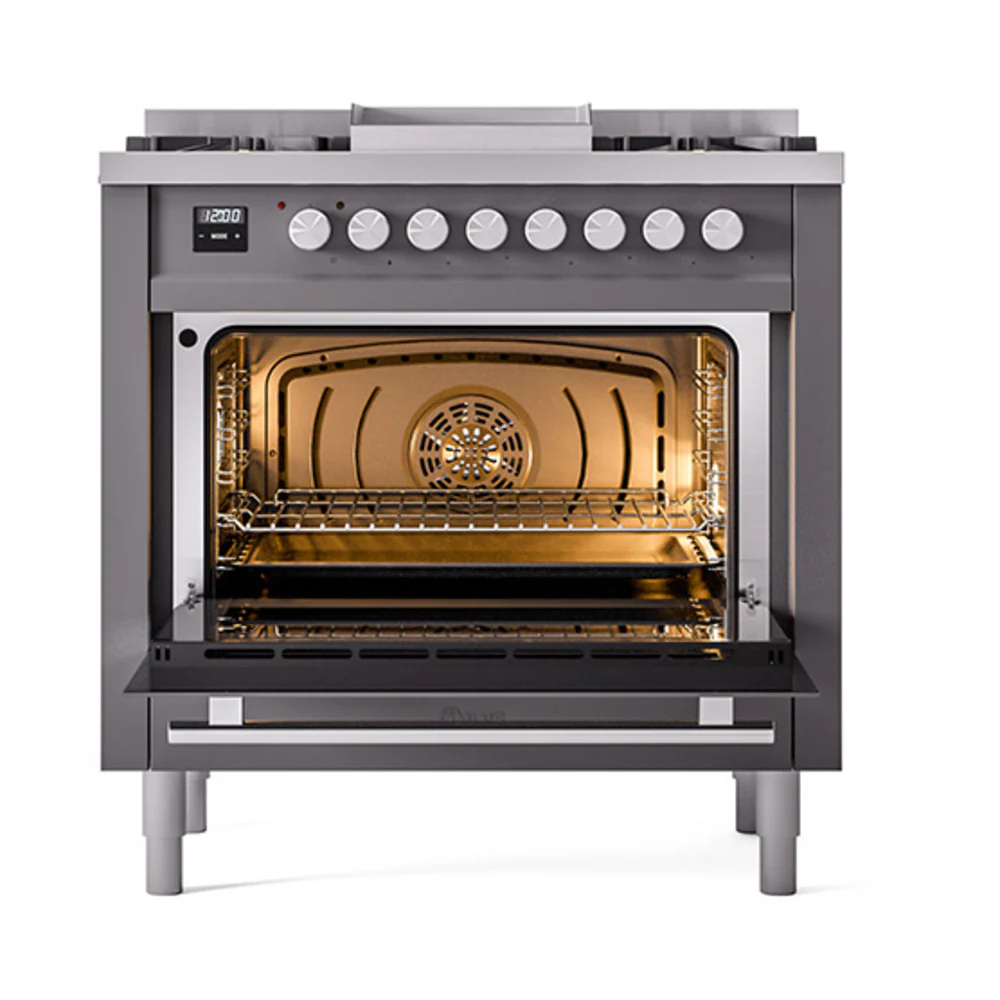 ILVE 36-Inch Professional Plus II Dual Fuel Range with 6 Burners and Solid Door in Matte Graphite (UP36FQMPMG)