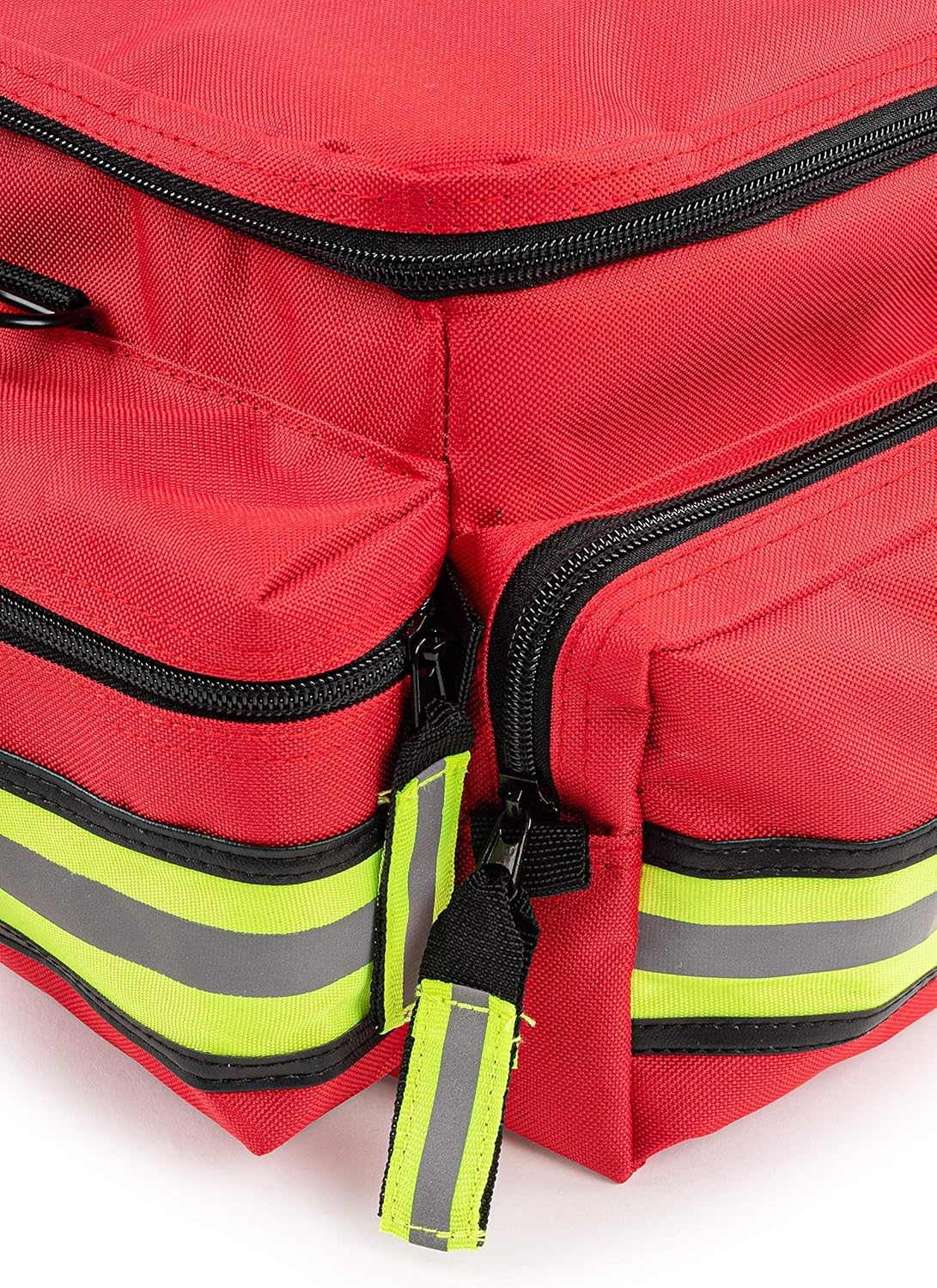 Scherber First Responder Fully-Stocked Professional Essentials EMT/EMS Trauma Kit | HSA/FSA Approved | Reflective Bag w/8 Zippered Pockets & Compartments & 200+ First Aid Supplies - Red