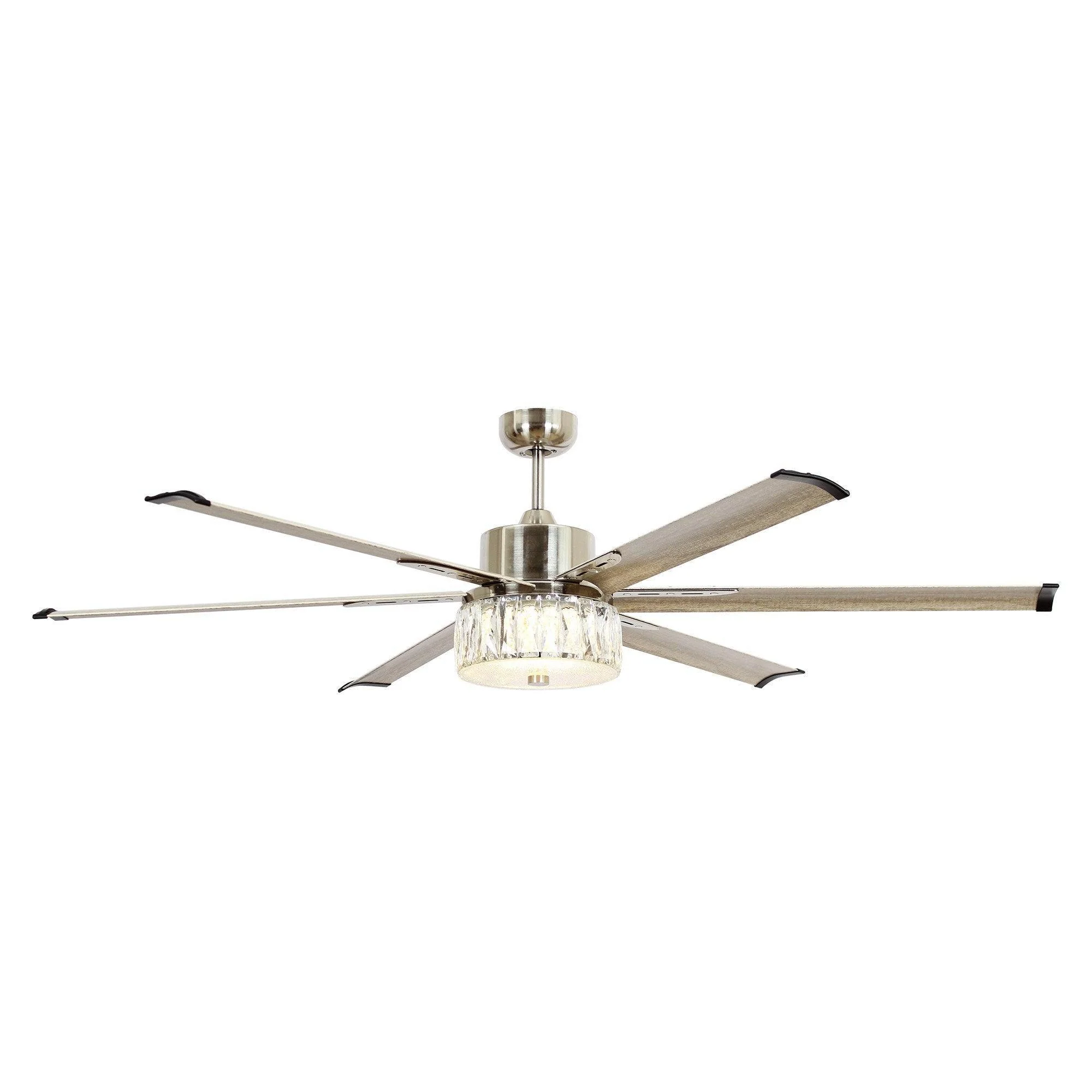 Parrot Uncle 65-Inch Modern Brushed Nickel DC Motor Downrod Mount Reversible Ceiling Fan with Lighting and Remote Control (F8232110V)
