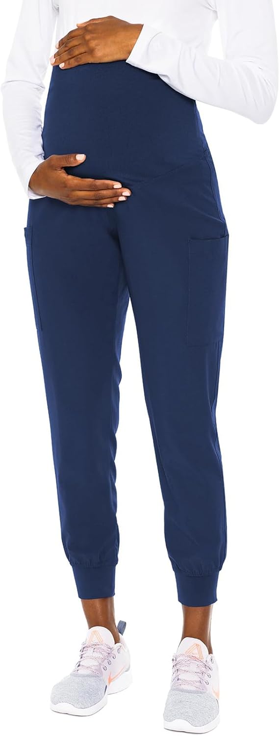 Med Couture Maternity Jogger Scrub Pants for Women, High Rise Waist, 4 Pockets with Soft Knit Waistband - MC029