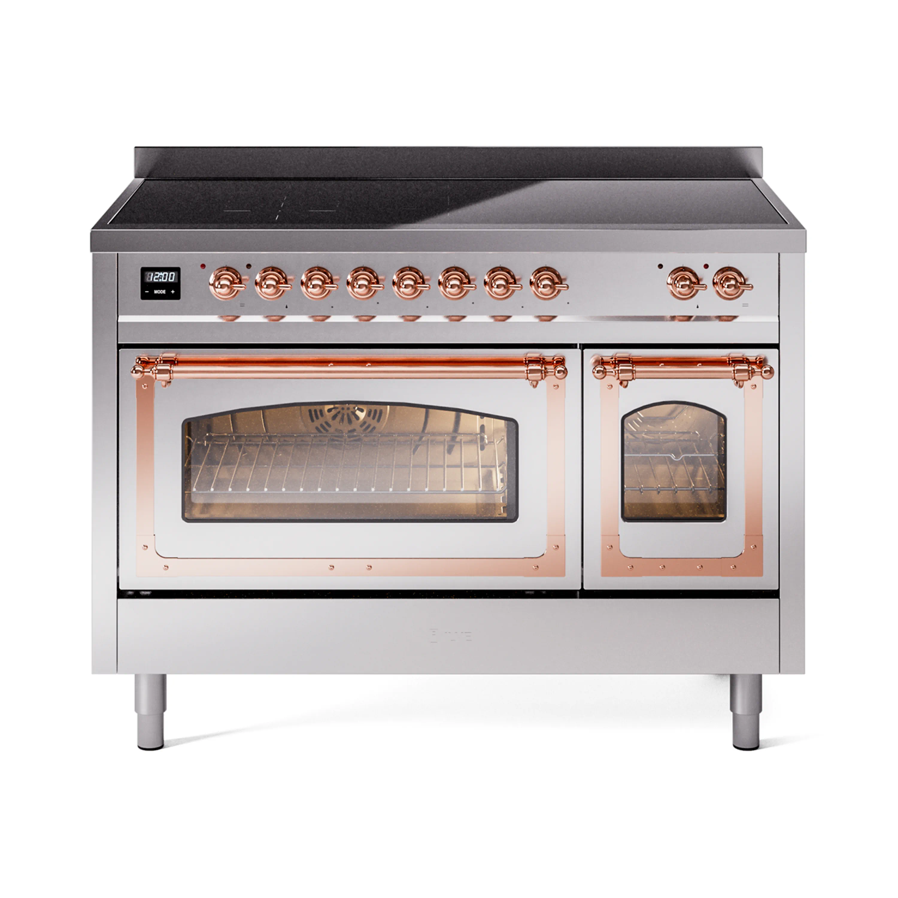 ILVE Nostalgie II Noblesse 48-Inch Induction Range with Triple Glass Door in Stainless Steel with Copper Trim (UNI486NMPSSP)