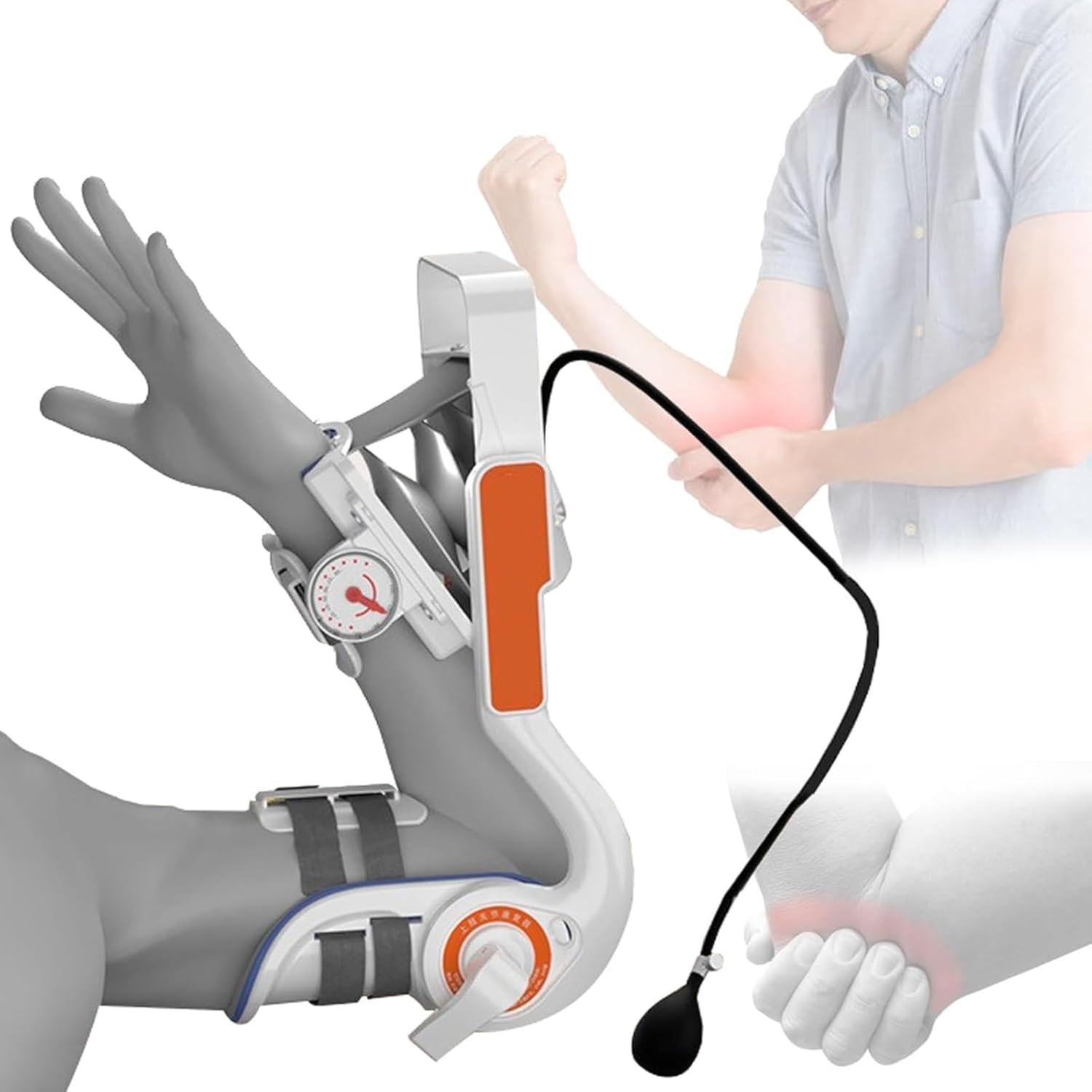 Elbow Joint Rehabilitation Device, Brace Elbow Brace Arm Exerciser, with Air Bag Pressurization and Angle Dial, Adjustable -15° to 150° Angle, For Stroke, hemiplegia, arm stiffnes