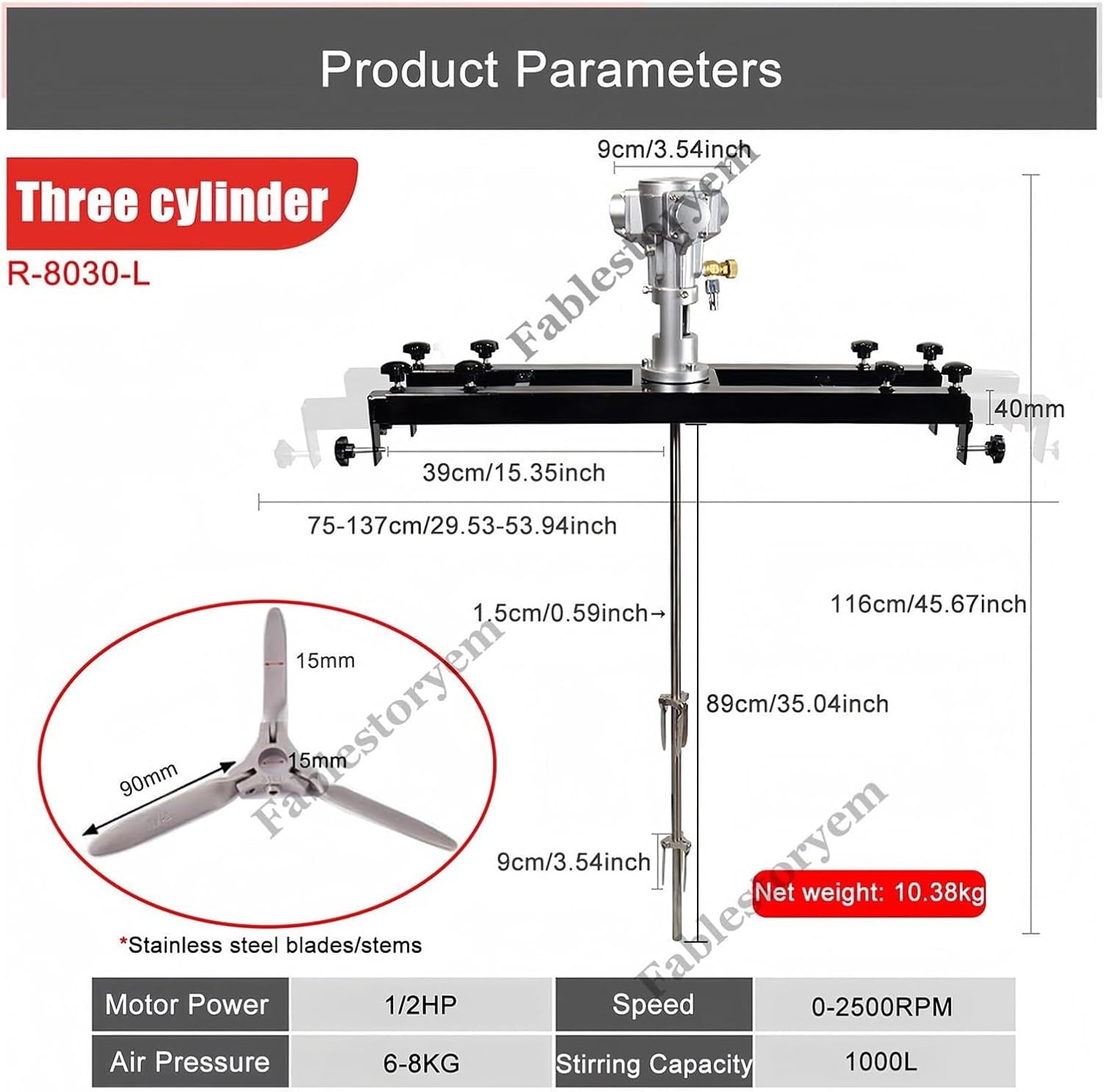 Pneumatic Paint Mixer Machine, 264 Gallon 1000L Air Agitator Blender Stirrer, Paint Coating Mixer Stirring Machine(3 Cylinders)