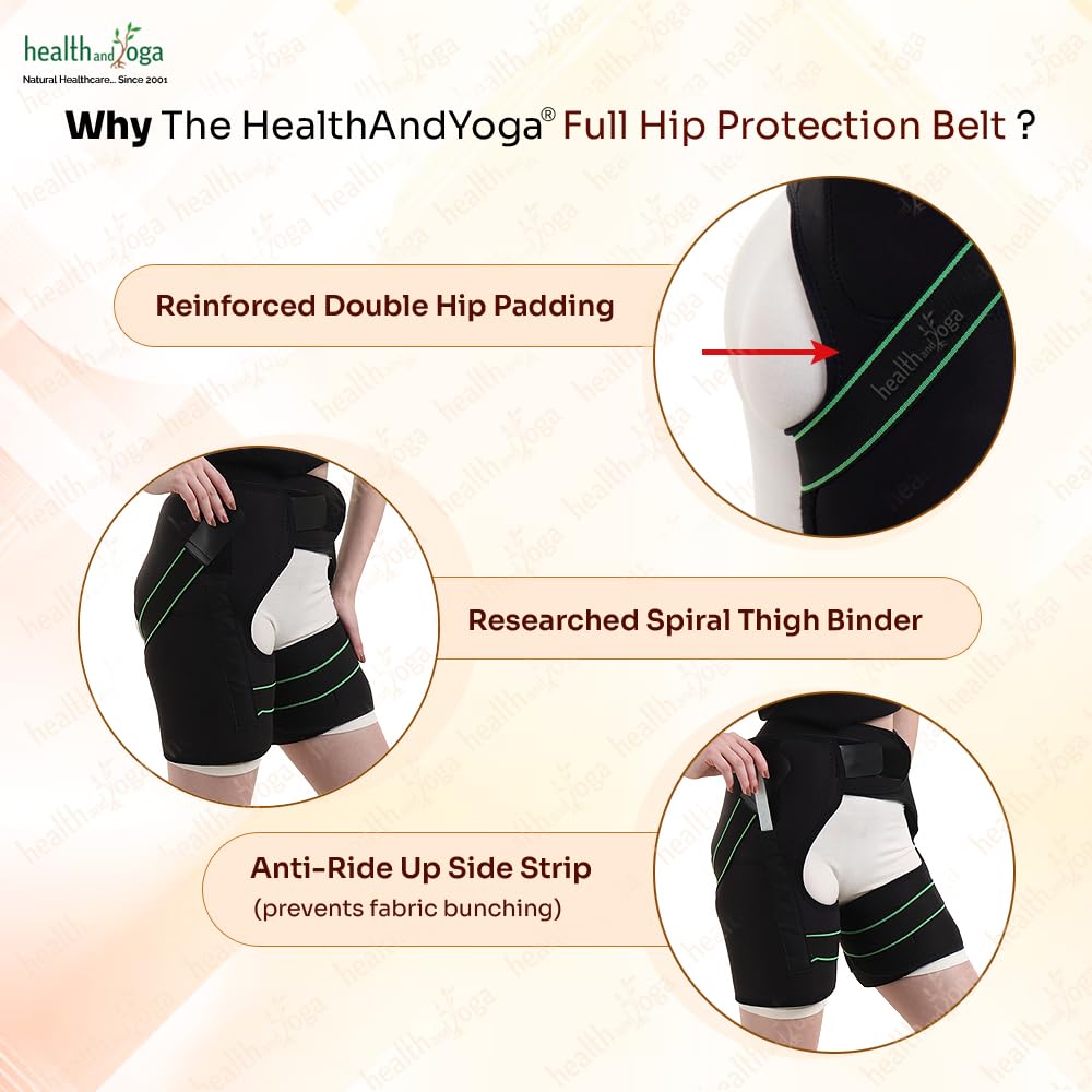 HealthAndYoga™ Extra Padded Hip Protection Belt-Pioneering Design Binder Support Brace to Reduce Falls, Hip Fracture, Injury-Rehab Aid for Post-Surgery Recovery-Free Size, Unisex (Both Sides)