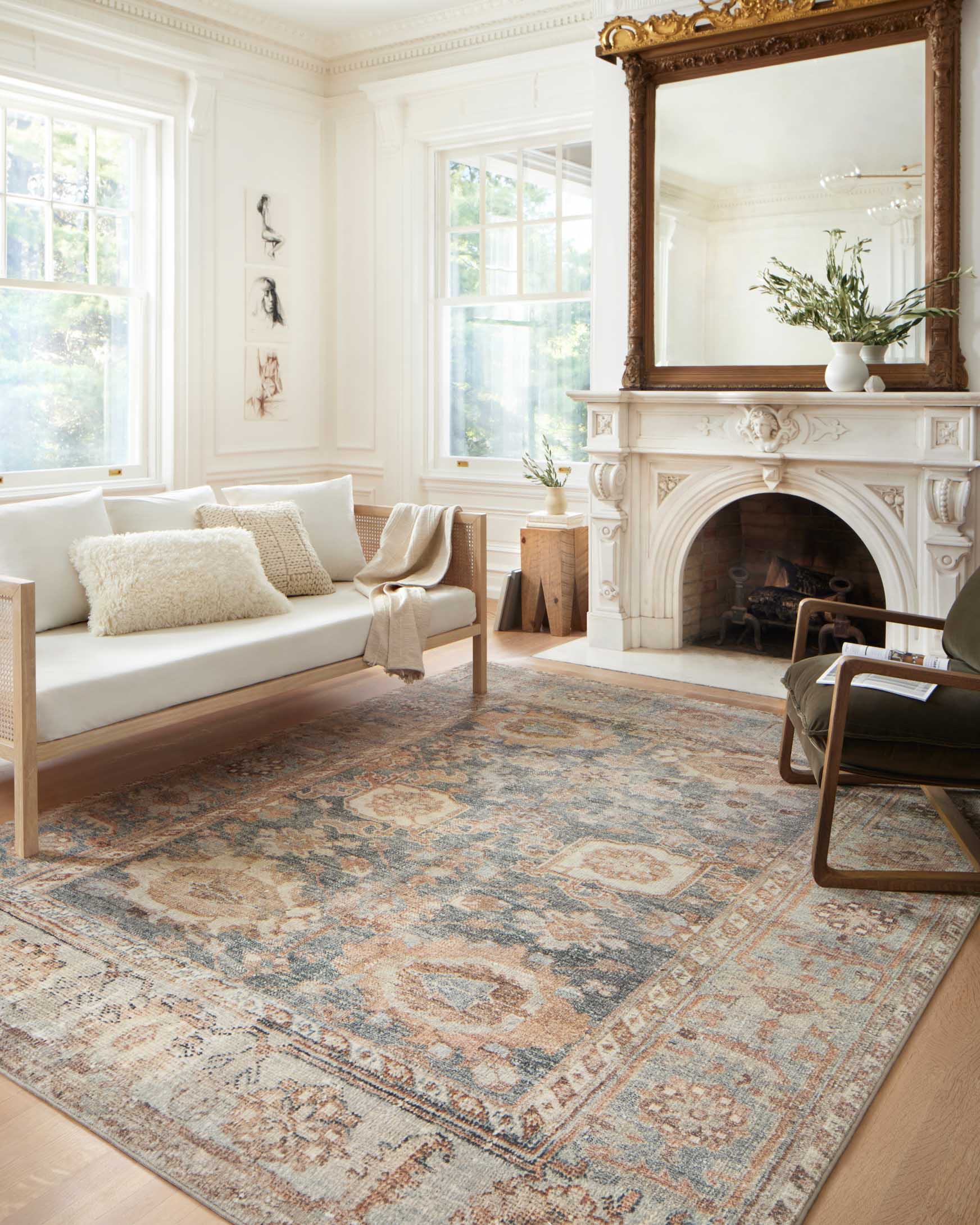 Loloi II Margot Collection - Traditional Power Loomed Rug in Ocean & Spice (MAT-03)