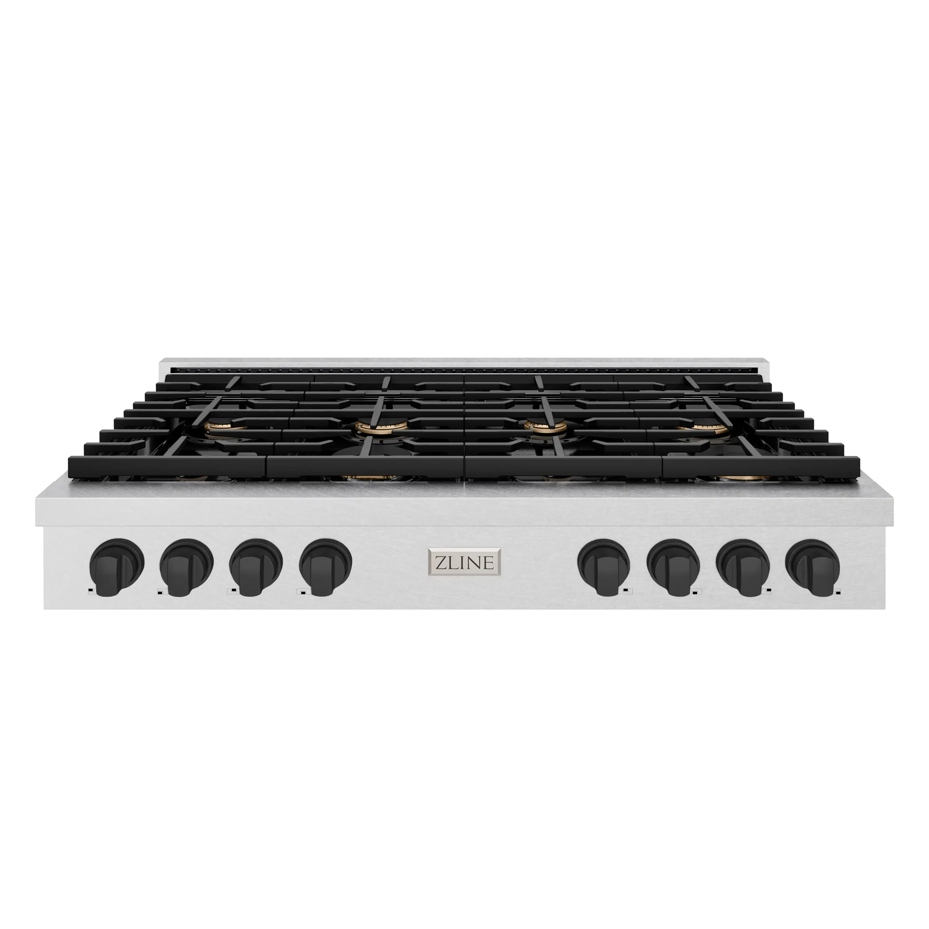 ZLINE Autograph Edition 48-Inch Paramount Gas Rangetop with 8 Burners and Porcelain Cooktop in Satin Stainless Steel with Matte Black Accents (SRTSZ-48-MB)