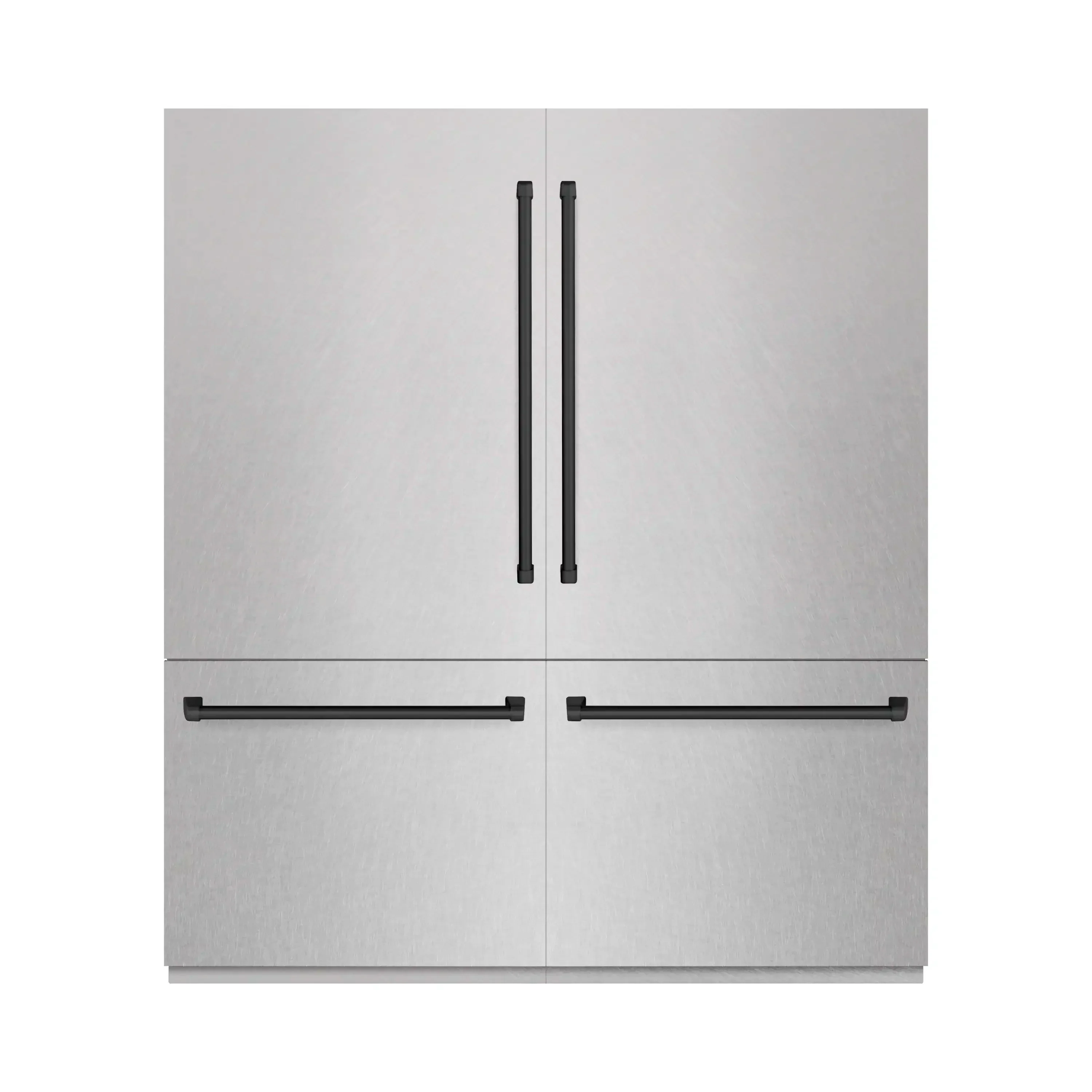 ZLINE Autograph Edition 72-Inch 39.6 Cu. Ft. French Door Built-In Bottom Freezer Refrigerator with Water Dispensers and Ice Makers in Satin Stainless Steel with Graphite Gray Interior and Matte Black Accents (GRBITZ-SN-72-MB)
