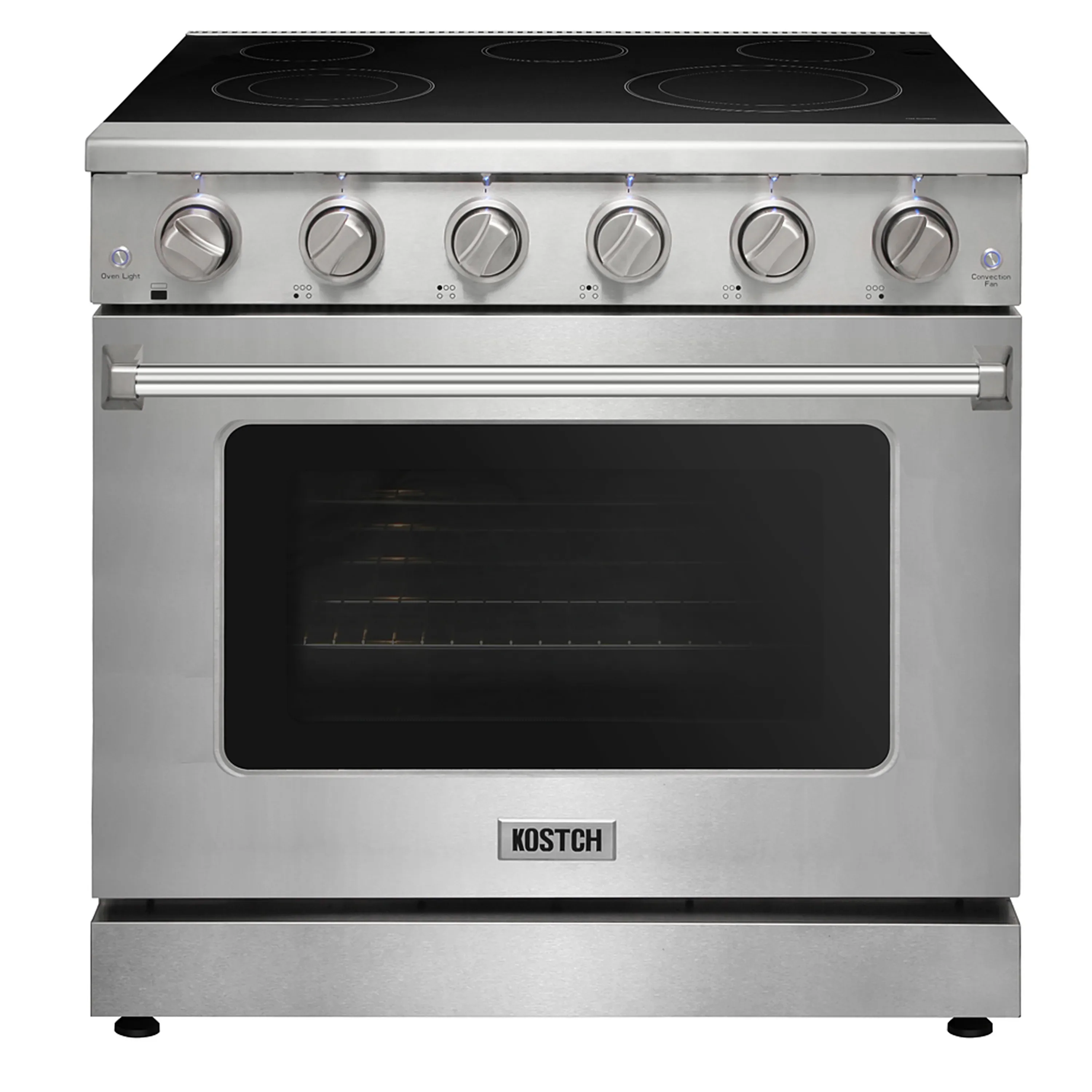 Kostch 36-Inch Glass Top Electric Range with 5 Burners & 6 Cu. Ft. Convection Oven in Stainless Steel (KOS-36RE06H-S)