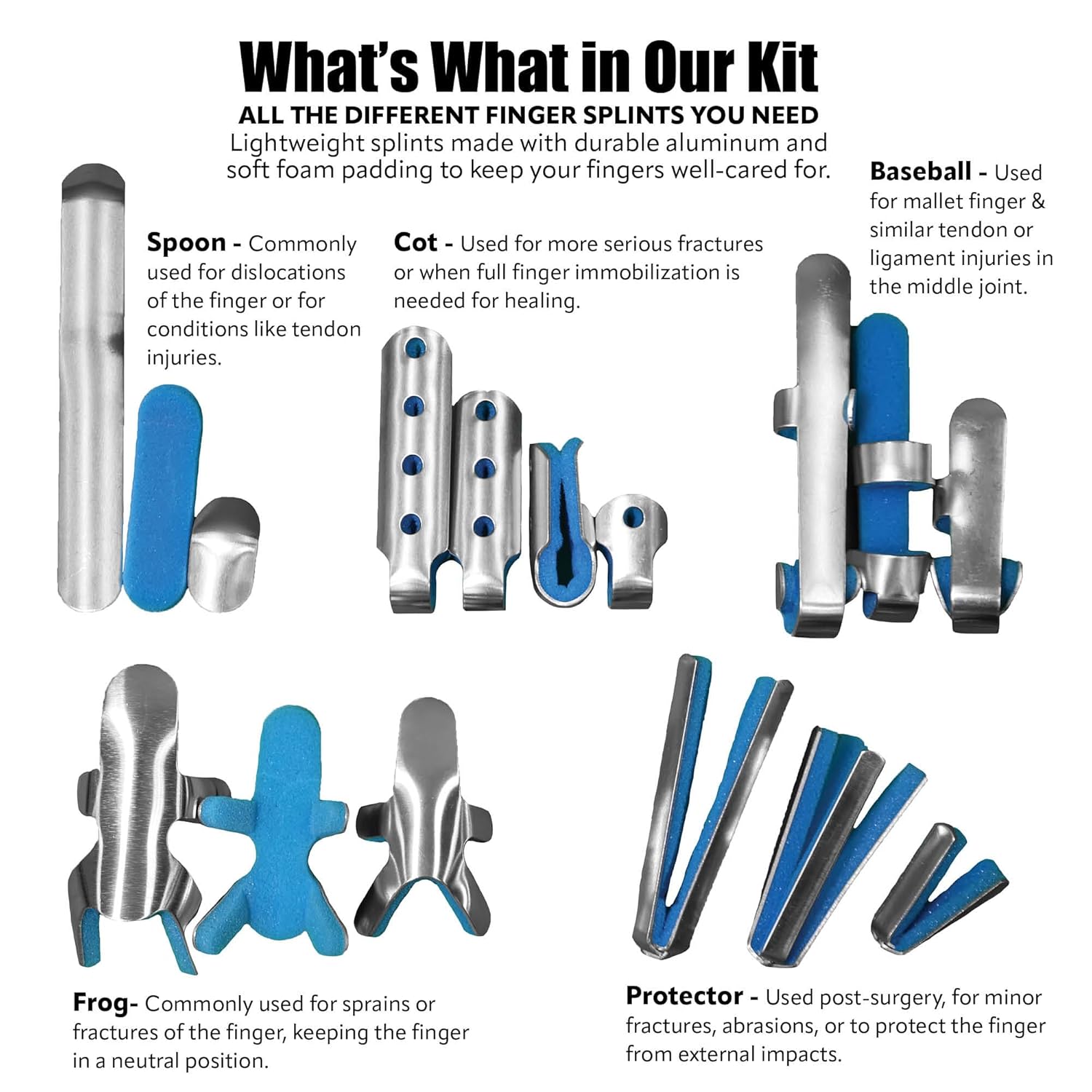 Brace On 48-Piece Thumb and Finger Splint Kit Hand Injury Splints, Comfortable Foam Support, Metal Splinting, 5 Assorted Styles, Thumb Brace, Finger Cots, Thumb Splint and Finger Spint and Braces