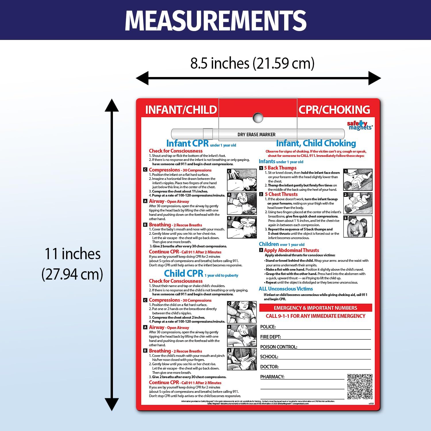 Safety Magnets by ZOCO – Infant and Child CPR & Choking Magnet (20-Pack) – Laminated 8.5