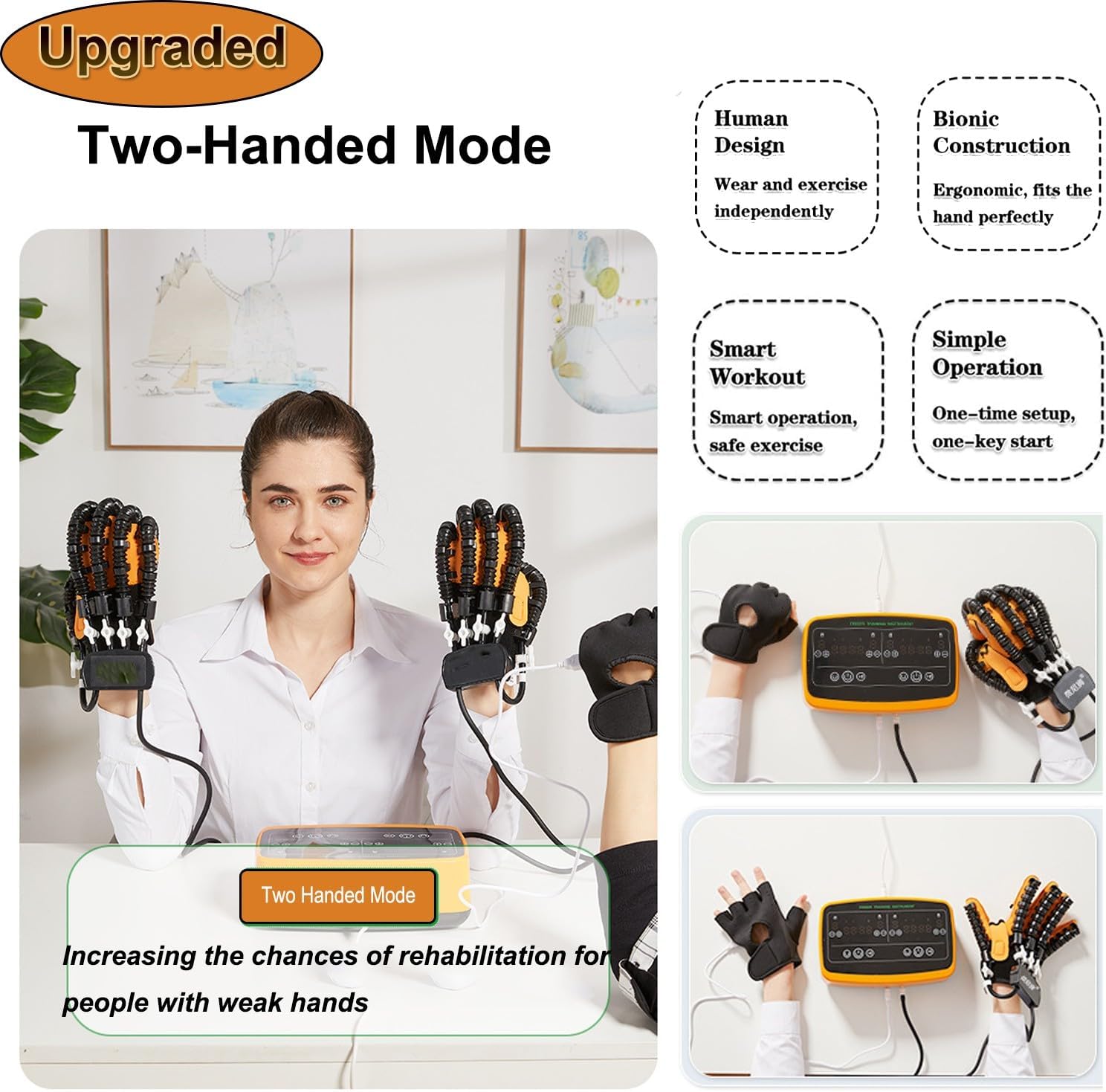 New Level Rehabilitation Therapy Exercise Both Hands Simultaneously, Stroke Rehabilitation Equipment Stroke Hand Exerciser Rehabilitation Robot Glove(Color:M)