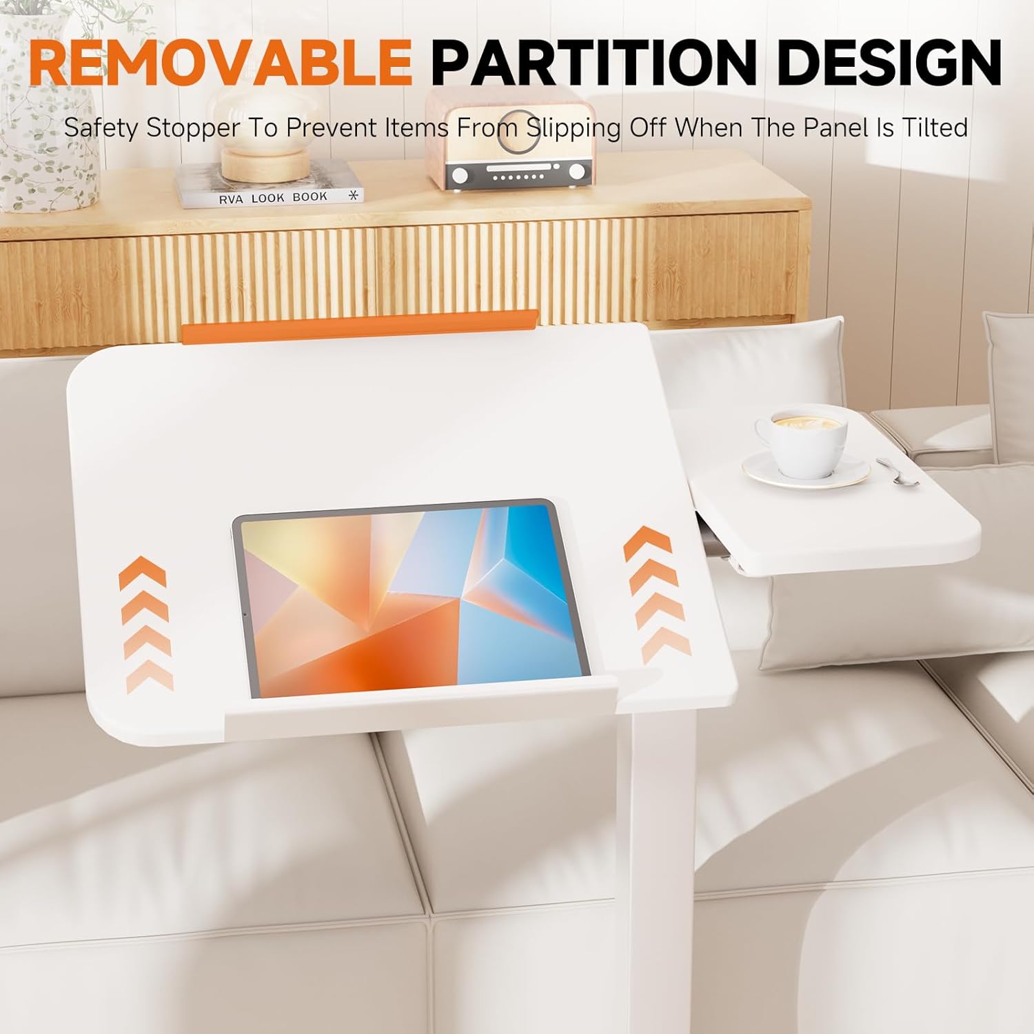 GTRACING Overbed Bedside Table with Wheels,Tiltable Hospital Bed Table Over The Bed, Pneumatic Adjustable Rolling Laptop Desk, Mobile Standing Desk for Hospital and Home Use (White)