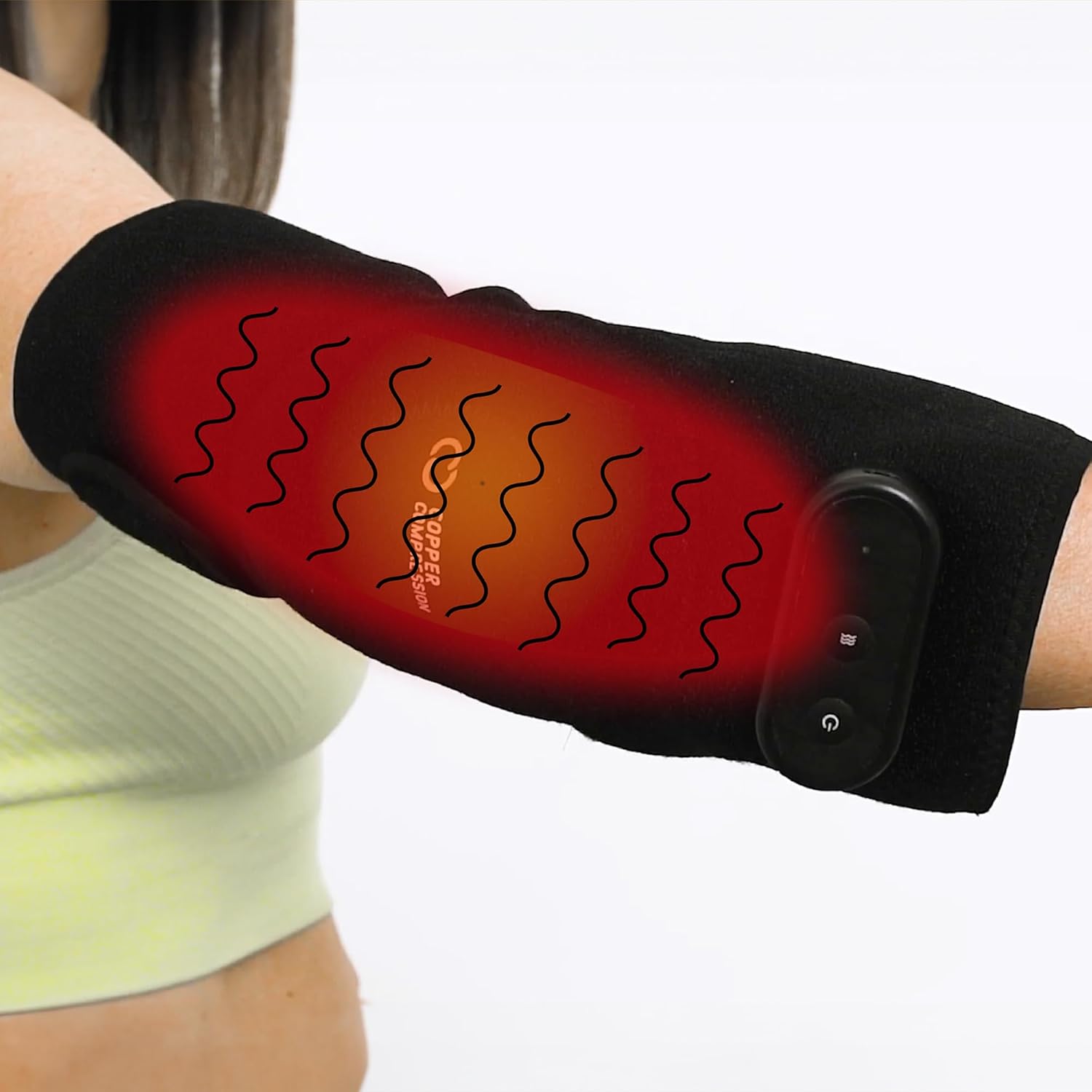 Copper Compression CopperVibe Vibration + Heat Therapy Knee/Elbow Brace Support Vibrating Heating Pad Massager for Joint Pain Relief, Arthritis, Meniscus Tear, Tennis - For Women & Men - 1 Wrap