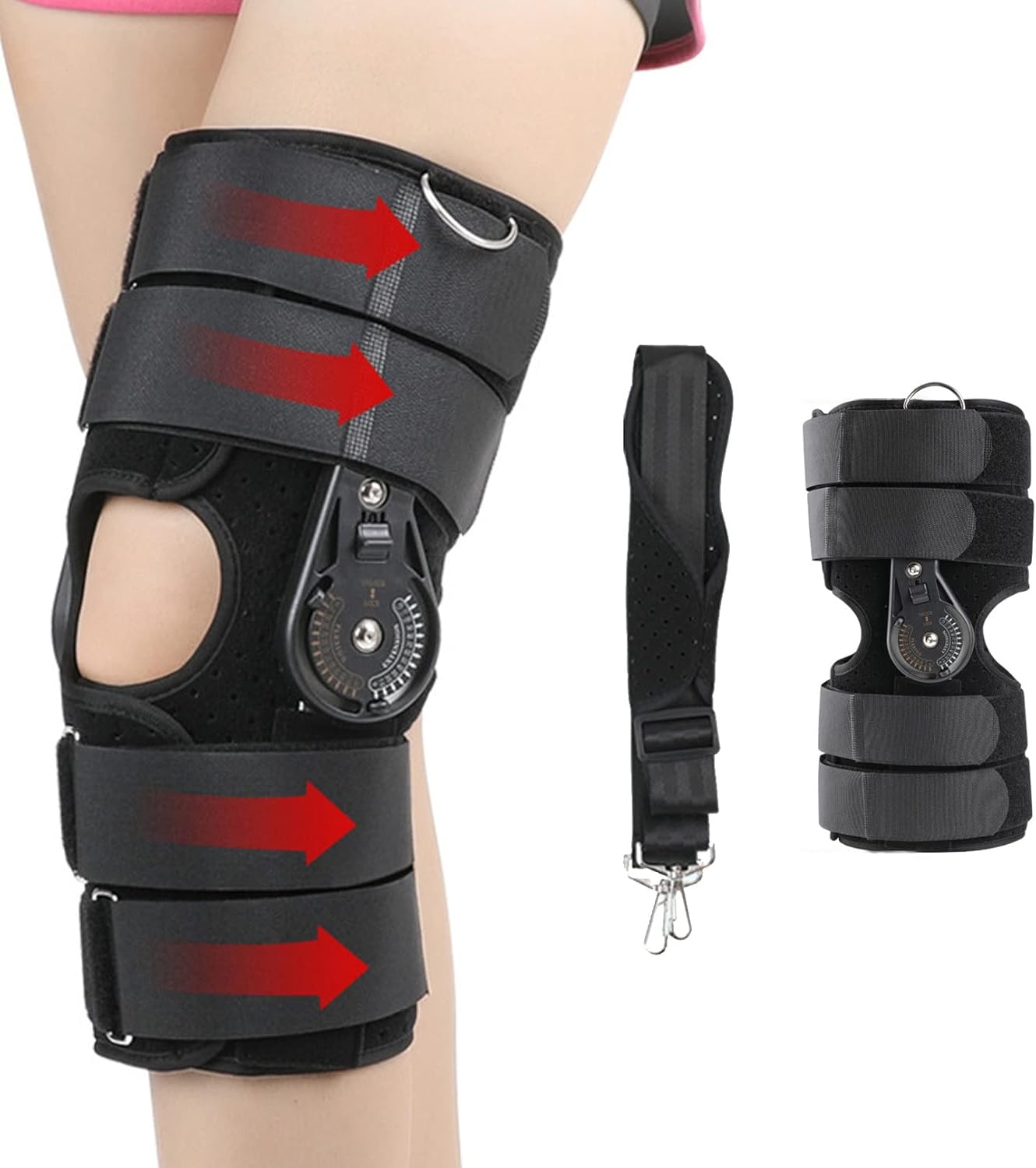 Adjustable Medical Knee Brace Postoperat Orthosis Knee Joint Support Ligament Sport Injury Orthopedic Splint with 4 Straps for After Surgery (Color : Black, Size : Small)