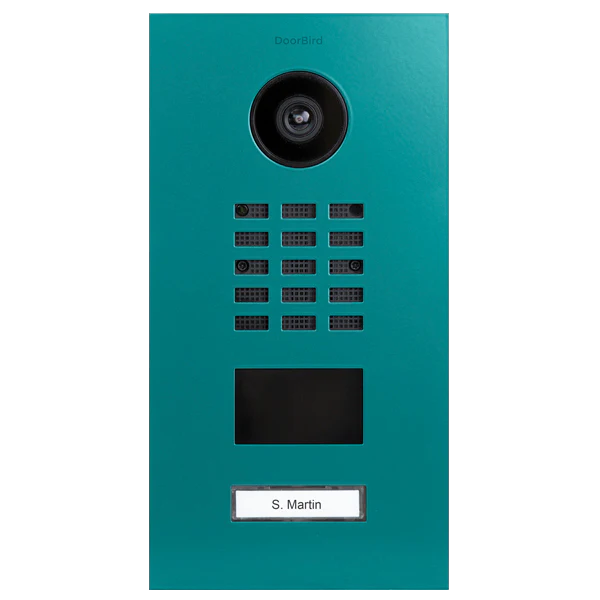 DoorBird D2101V IP Video Door Station, 1 Call Button in Turquoise Blue, RAL 5018