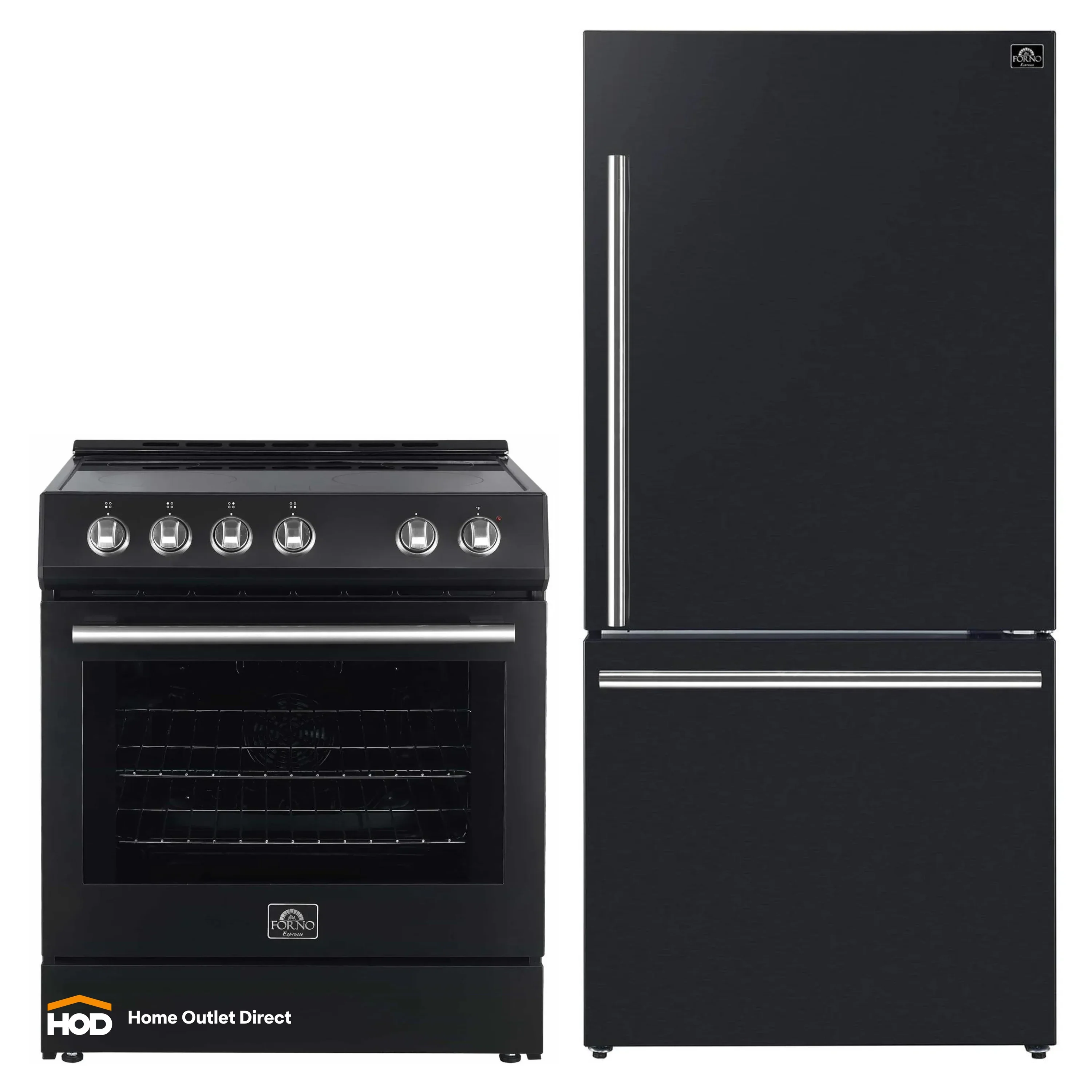 Forno Espresso 2-Piece Appliance Package - 30-Inch Electric Range with 5.0 Cu.Ft. Electric Oven and Refrigerator in Black with Stainless Steel Trim (FBDL-003-02US)