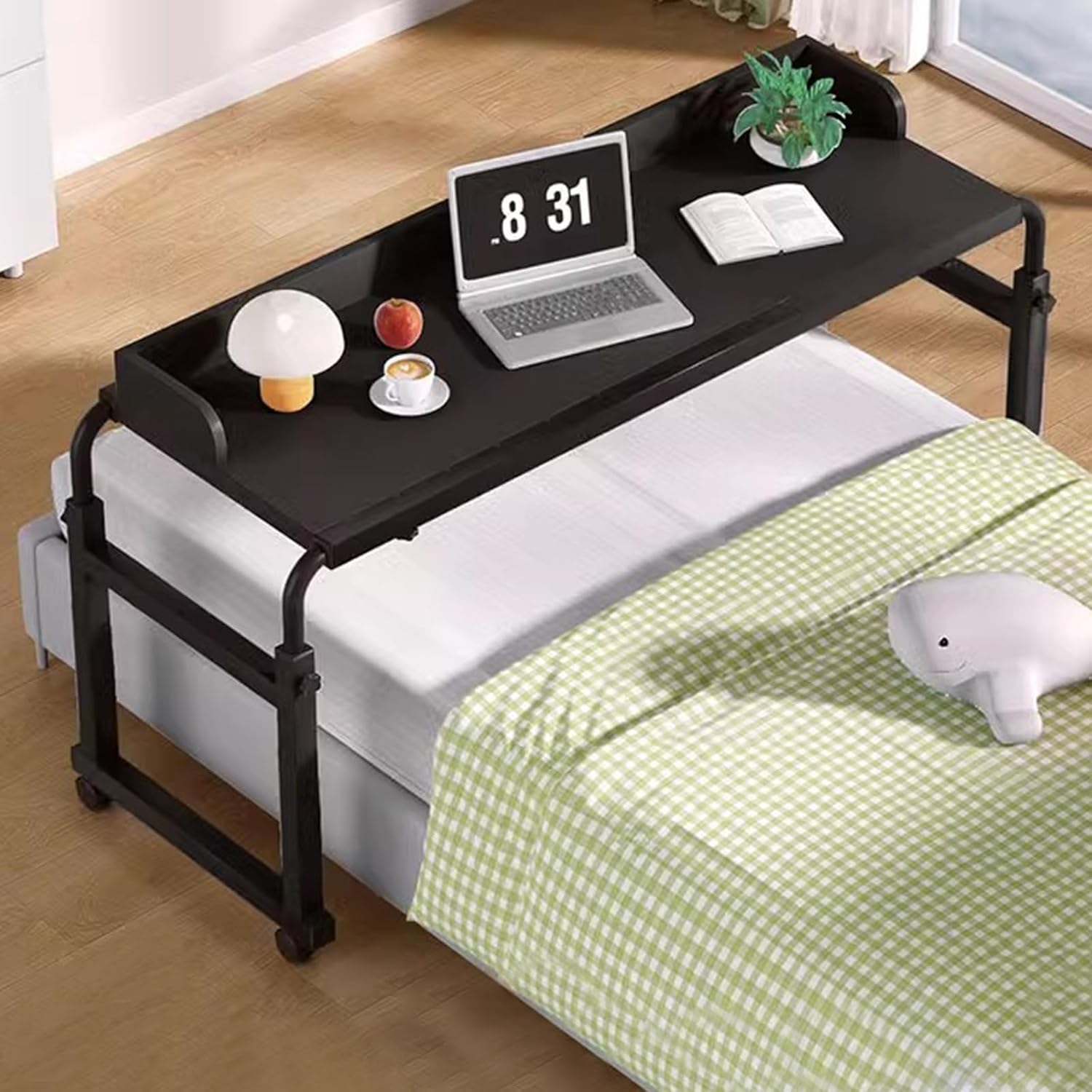 Adjustable Overbed Table with Wheels, Extendable Rolling Overbed Table, Hospital Bed Table, for Home, Hospital(Black,120cm/47.2in)