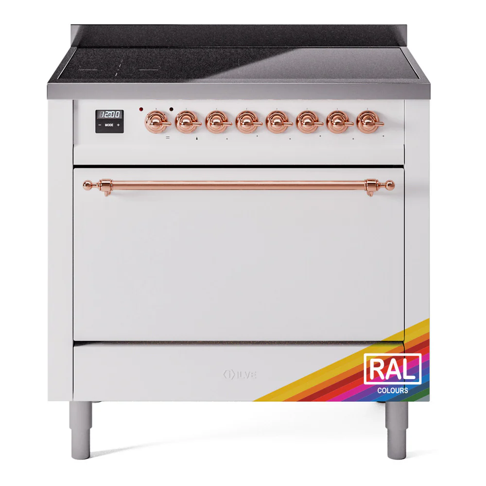 ILVE 36-Inch Nostalgie II Induction Range with Solid Door Oven in Custom RAL with Copper Trim (UPI366QNMPRAP)