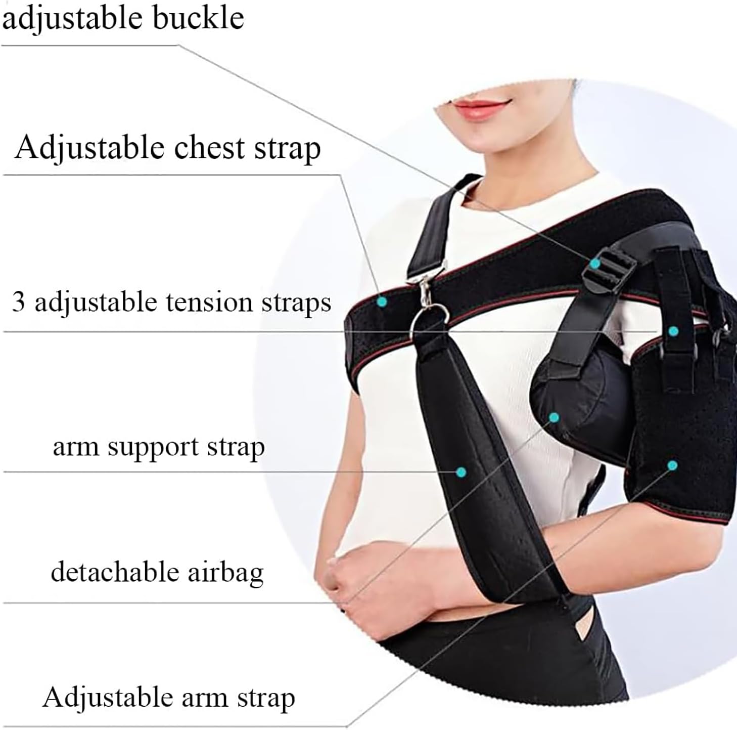 Shoulder Compression Wrap, Shoulder Brace, Shoulder Brace Strap with Removable Airbag, 3 Adjustable Pull Straps and User Friendly Breathable Fabric, for Dislocation, Chro,Grey