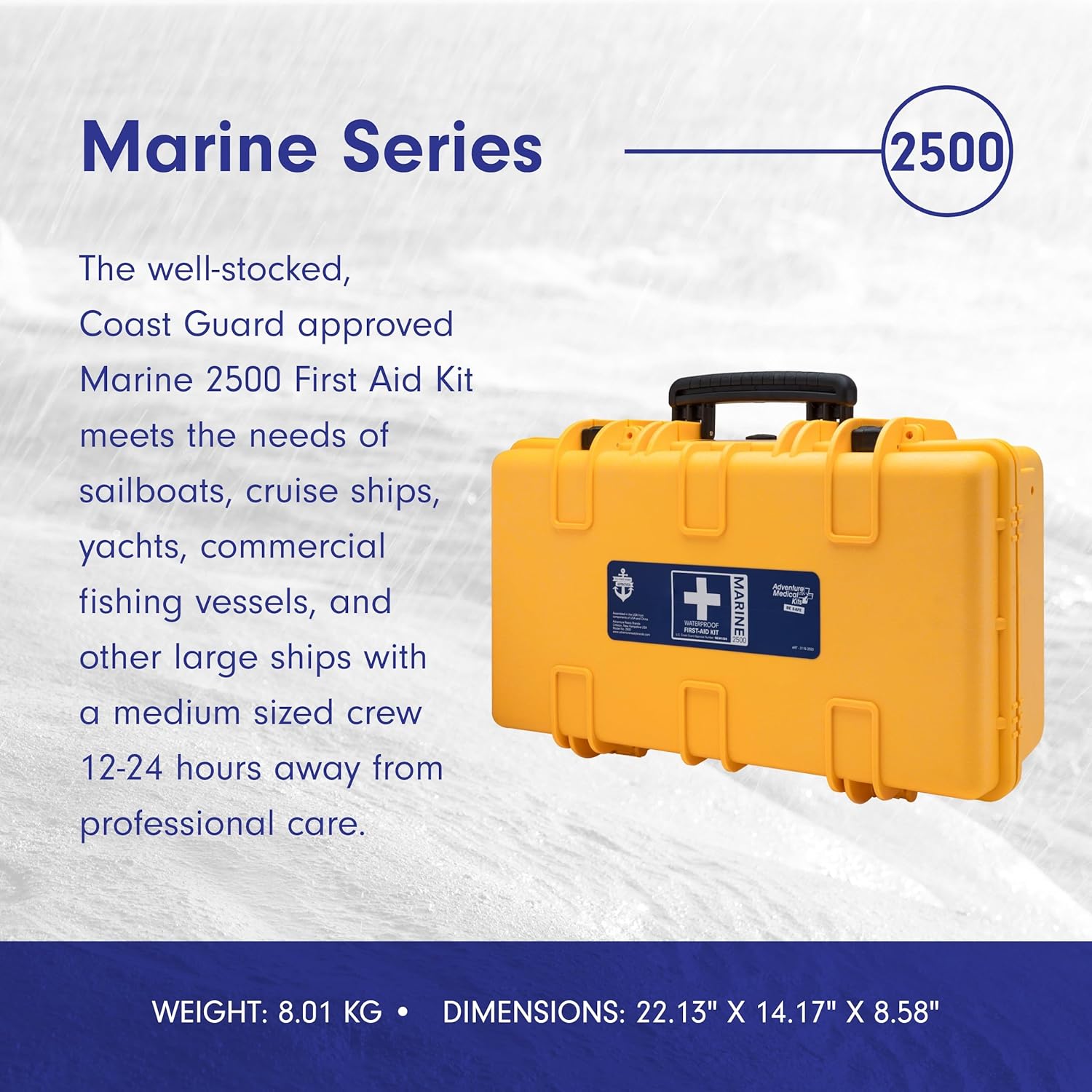 Adventure Medical Kits Marine Series Medical Kit - 2500 - Boat First Aid Kit For Medium Crews 24 Hours From Care - Includes Emergency Medical Supplies Like Bandages, Medicine, Guide Book & More