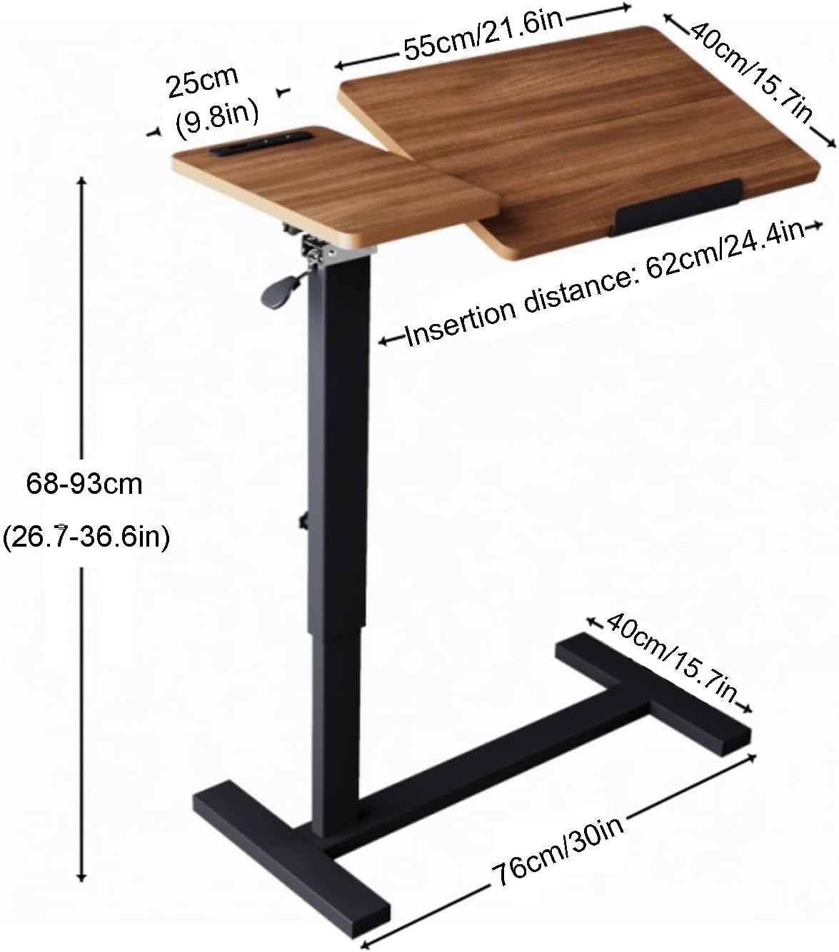 Adjustable Overbed Bedside Table with Wheels, Pneumatic Mobile Standing Laptop Desk, Rolling Computer Cart, Hospital Table Over Bed for Home Use Swivel