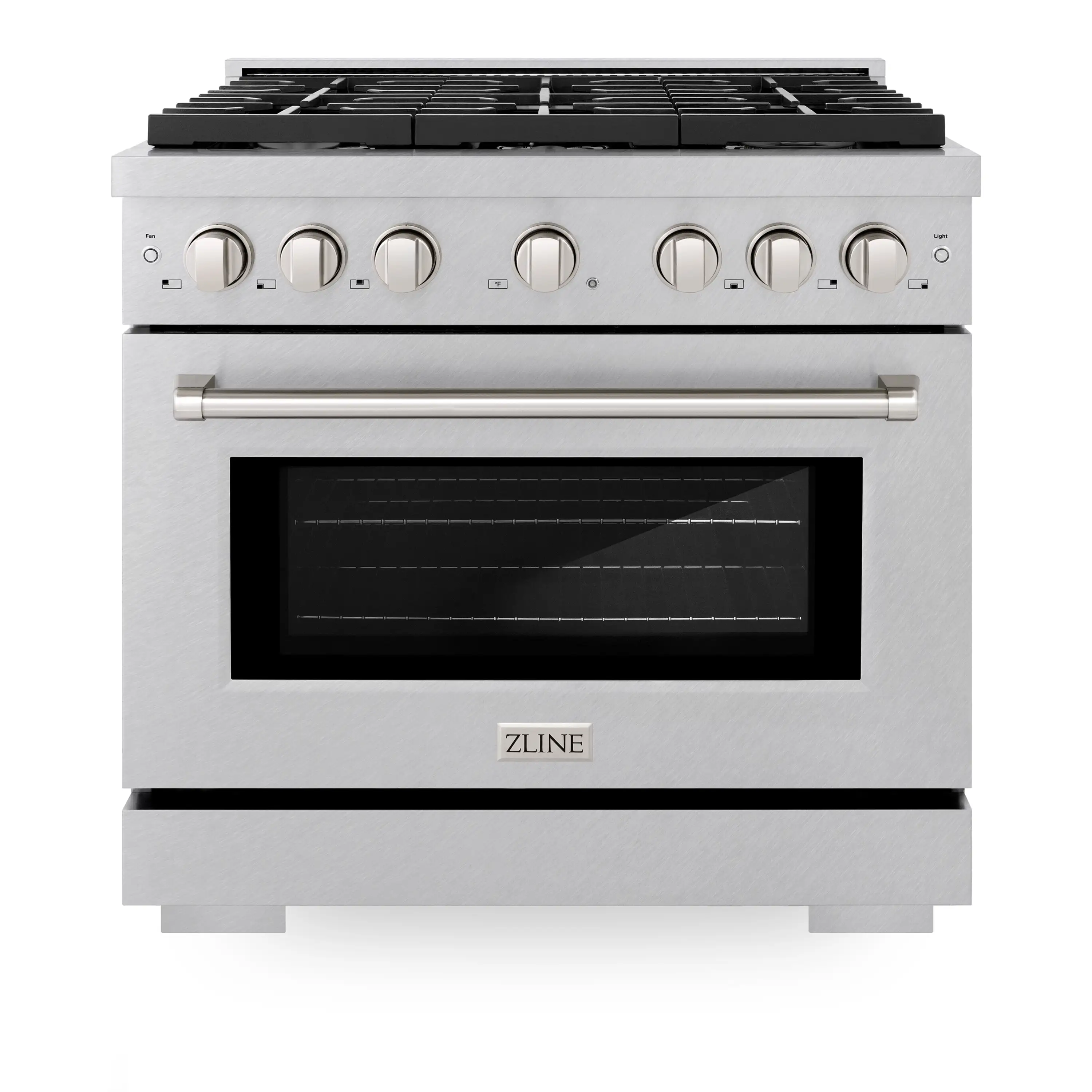 ZLINE 36-Inch 5.2 cu. ft. Paramount Dual Fuel Range with 6 Burner Gas Cooktop and Electric Convection Oven in Satin Stainless Steel (SDRS-36)