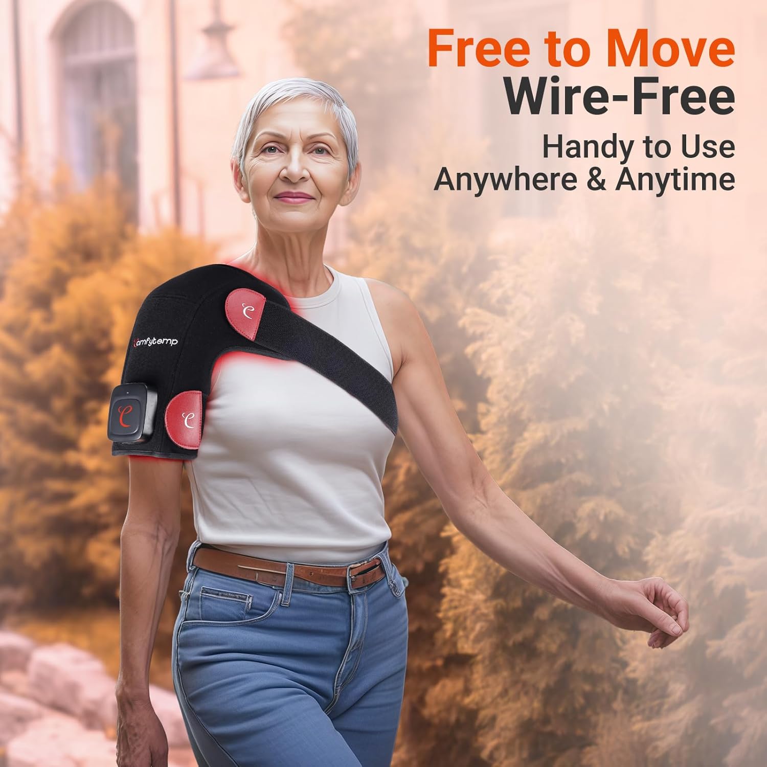 Comfytemp Cordless Red Light Therapy for Shoulder, 94 LEDs FSA Eligible HSA Near Infrared Light Wrap, 3D Portable Heated Shoulder Pad for Joint,Birthday Gifts for Women Christmas(No Massage,One Size)