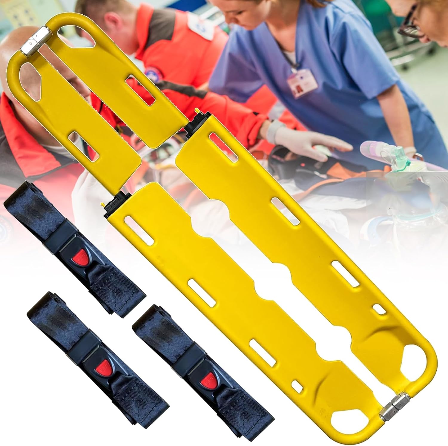 Foldable Aluminum Scoop Stretcher with Straps - Lightweight, High Load-Bearing EMT Medical Spine Board for Emergency Ambulance Use, Easy to Store and Transport