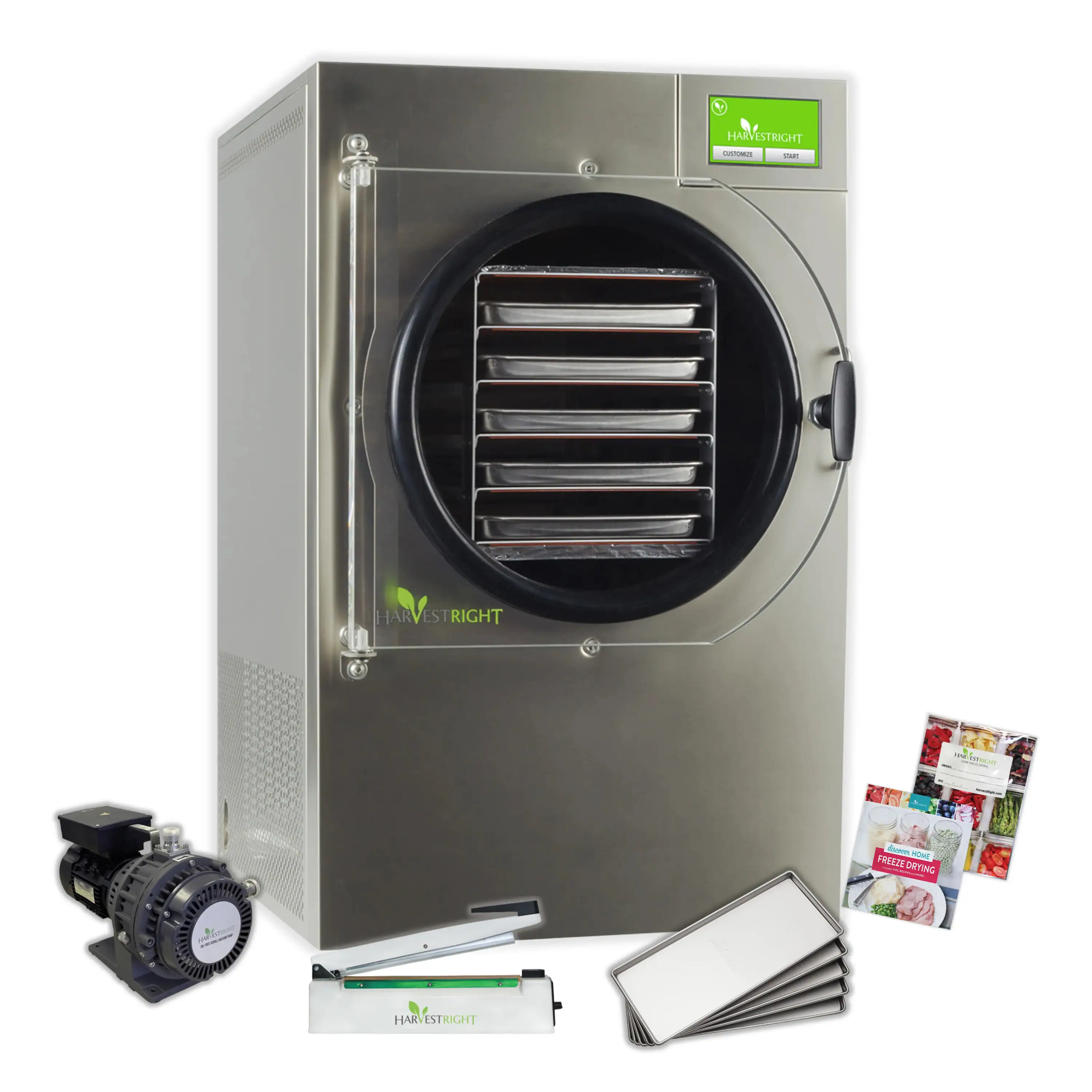 Harvest Right Home Freeze Dryer with Oil Free Pump, 5 Tray & Mylar Starter Kit in Stainless Steel, Medium (N-HRFDMSS-PP, SP-GW11060)