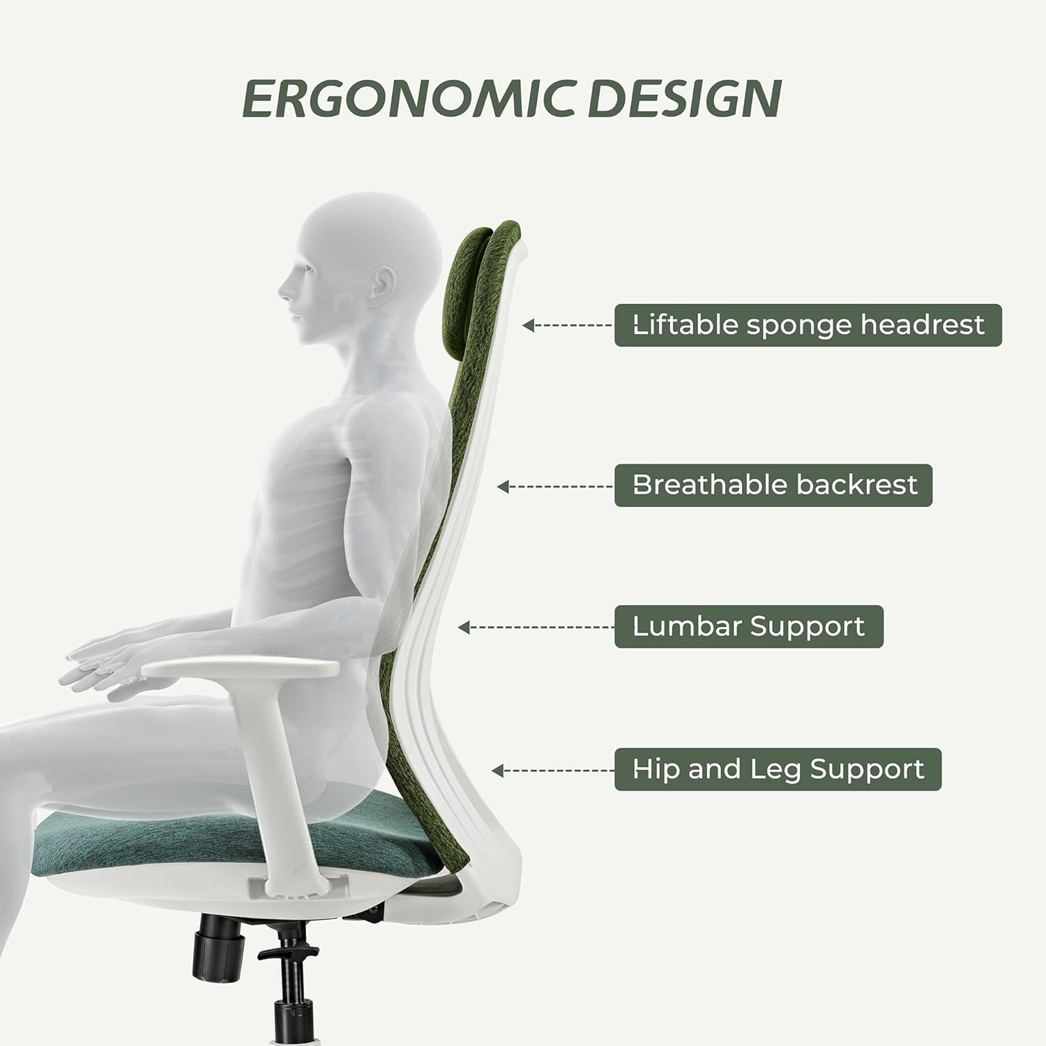 EUREKA ERGONOMIC Mesh Office Chair Green, Ergonomic Office Desk Chair with Adjustable Headrest, Comfy Home Desk Chair with Adjustable Lumbar Support, High Back Office Chair with Arms and Wheels
