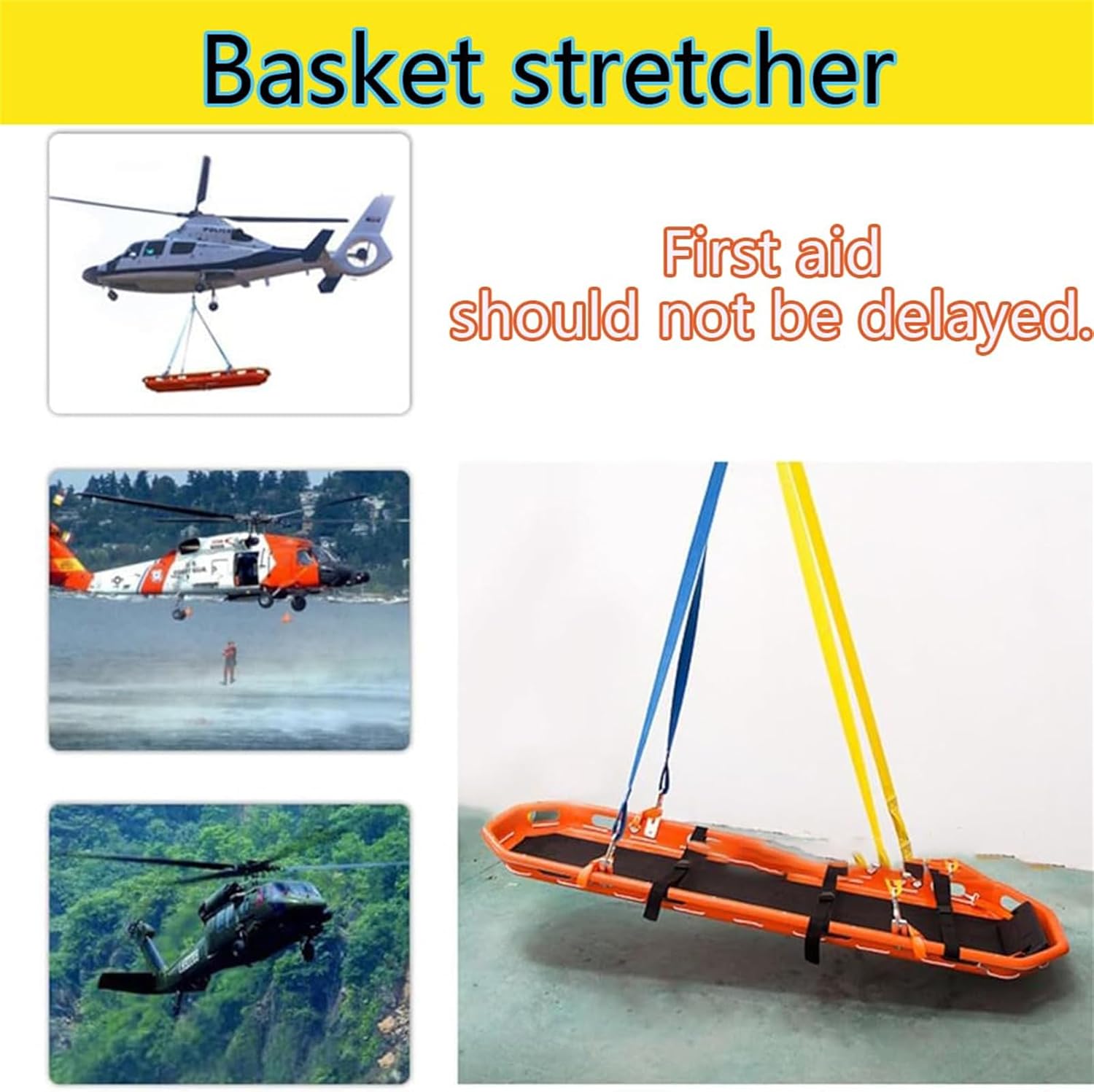 Aluminum Emergency Basket Stretcher, Lightweight Separable and Folding Rescue Stretcher with Lifting Bridle, High Strength for Ambulance and Helicopter Use