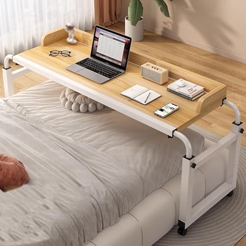 Over Bed Table with Wheels MDF Over Bed Desk, 65-95cm Height Can be Adjusted with 360° Universal Wheels and Heightened Stopper Suitable for Home, Hospital(Brass,120x40cm)